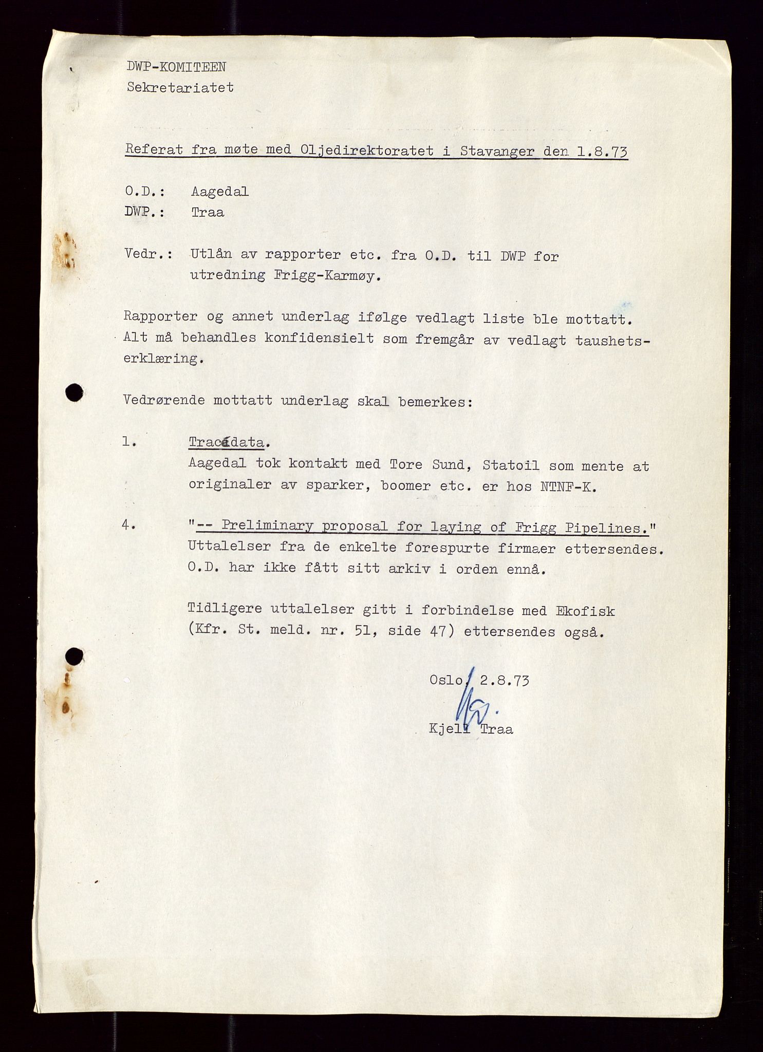 Industridepartementet, Oljekontoret, AV/SAST-A-101348/Di/L0001: DWP, møter juni - november, komiteemøter nr. 19 - 26, 1973-1974, p. 231