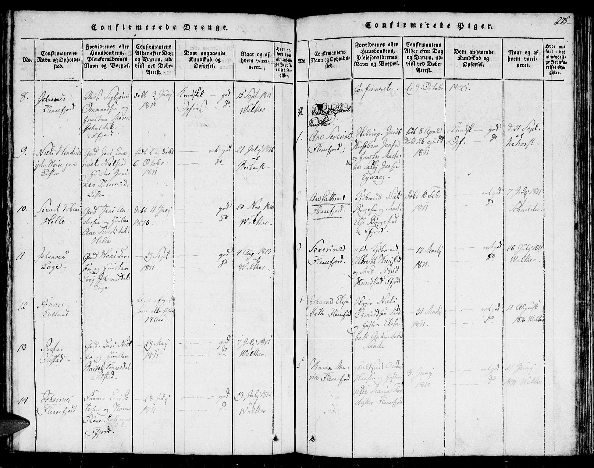 Flekkefjord sokneprestkontor, SAK/1111-0012/F/Fb/Fbc/L0003: Parish register (copy) no. B 3, 1815-1826, p. 275