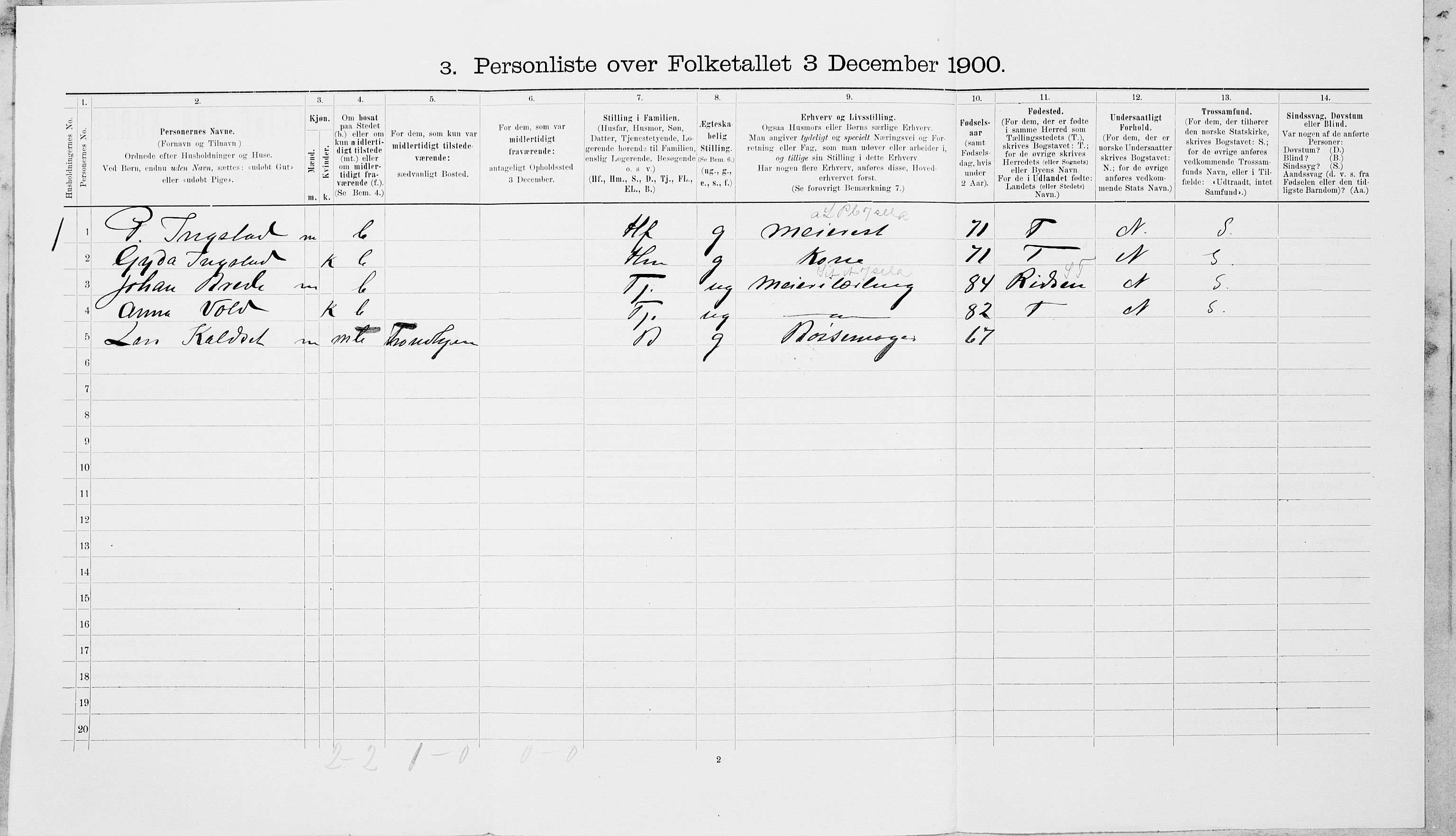 SAT, 1900 census for Hegra, 1900, p. 211