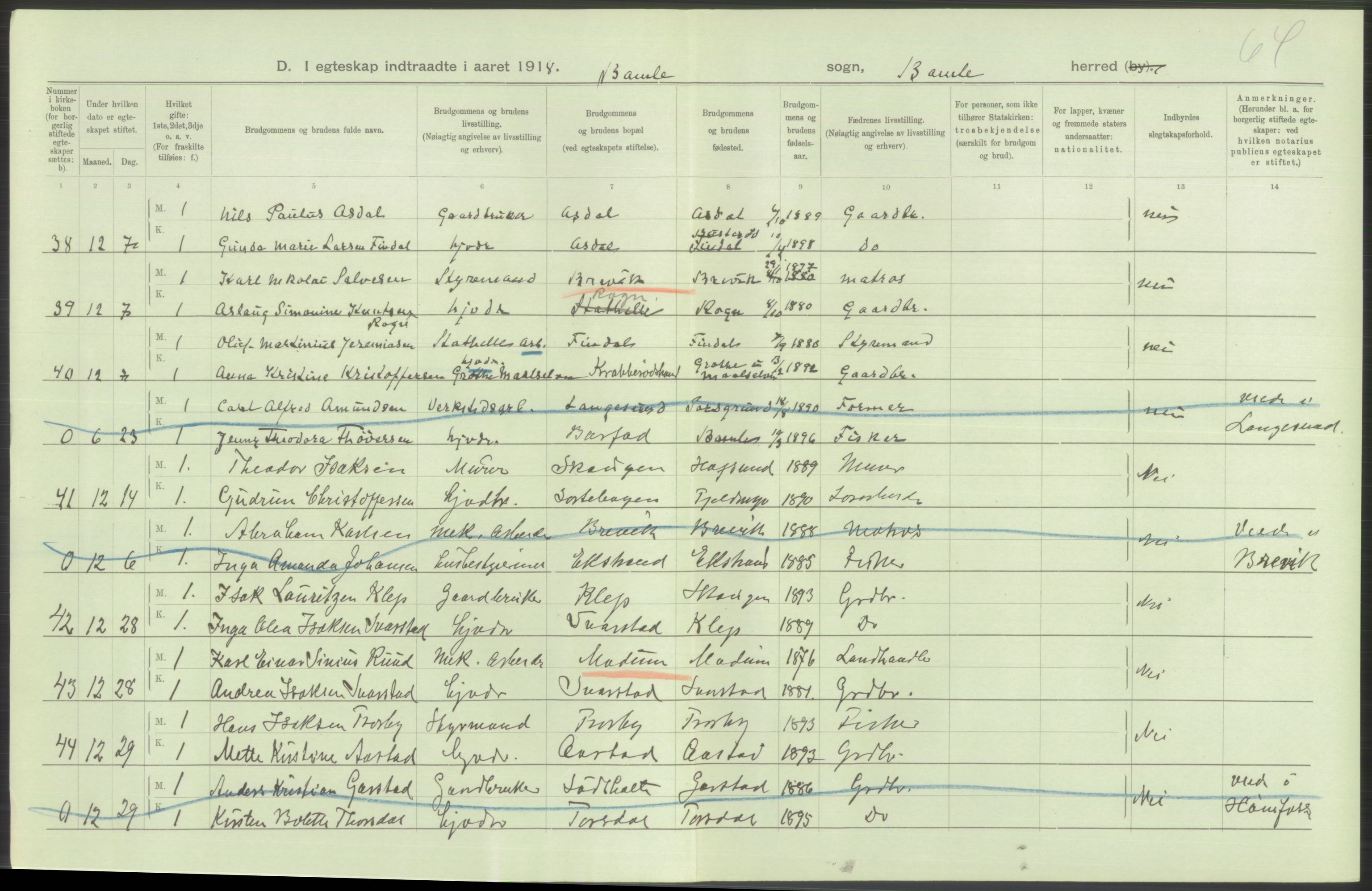 Statistisk sentralbyrå, Sosiodemografiske emner, Befolkning, RA/S-2228/D/Df/Dfb/Dfbh/L0025: Telemark fylke: Gifte, dødfødte. Bygder og byer., 1918, p. 114