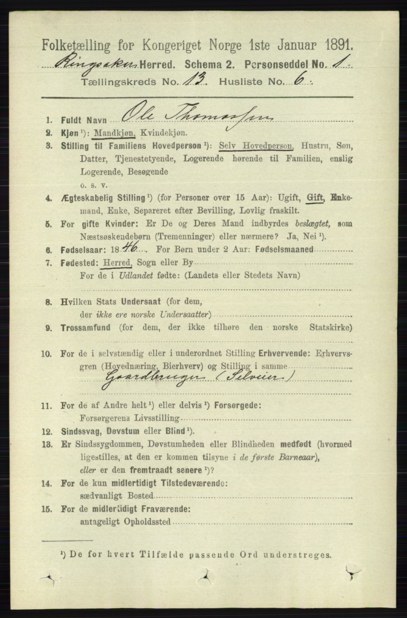 RA, 1891 census for 0412 Ringsaker, 1891, p. 7237