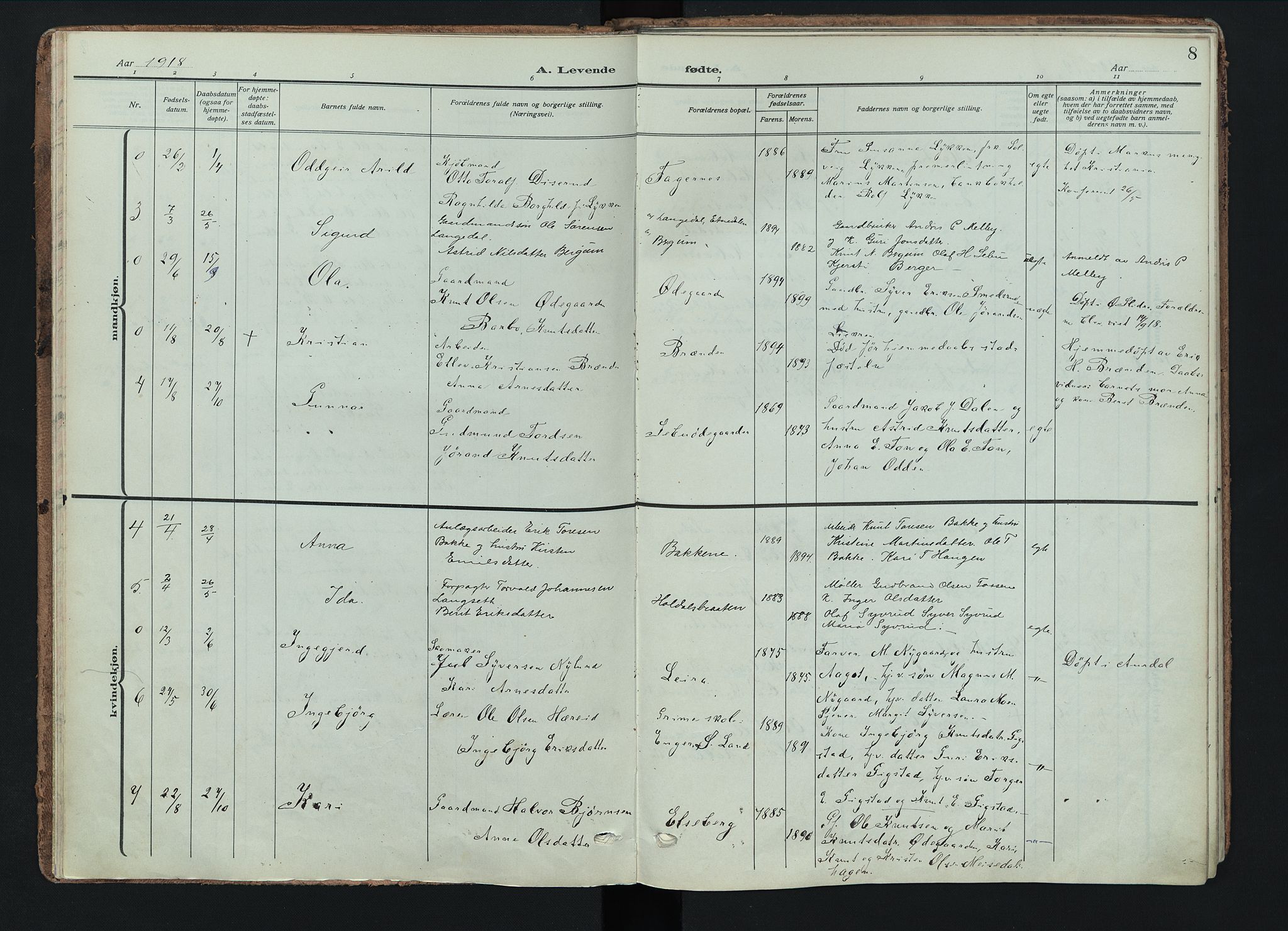 Nord-Aurdal prestekontor, AV/SAH-PREST-132/H/Ha/Haa/L0018: Parish register (official) no. 18, 1915-1935, p. 8