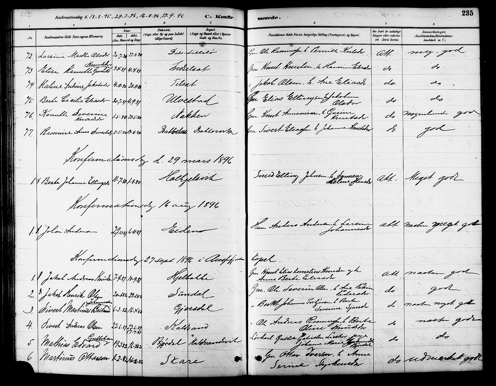 Ministerialprotokoller, klokkerbøker og fødselsregistre - Møre og Romsdal, SAT/A-1454/511/L0158: Parish register (copy) no. 511C04, 1884-1903, p. 235