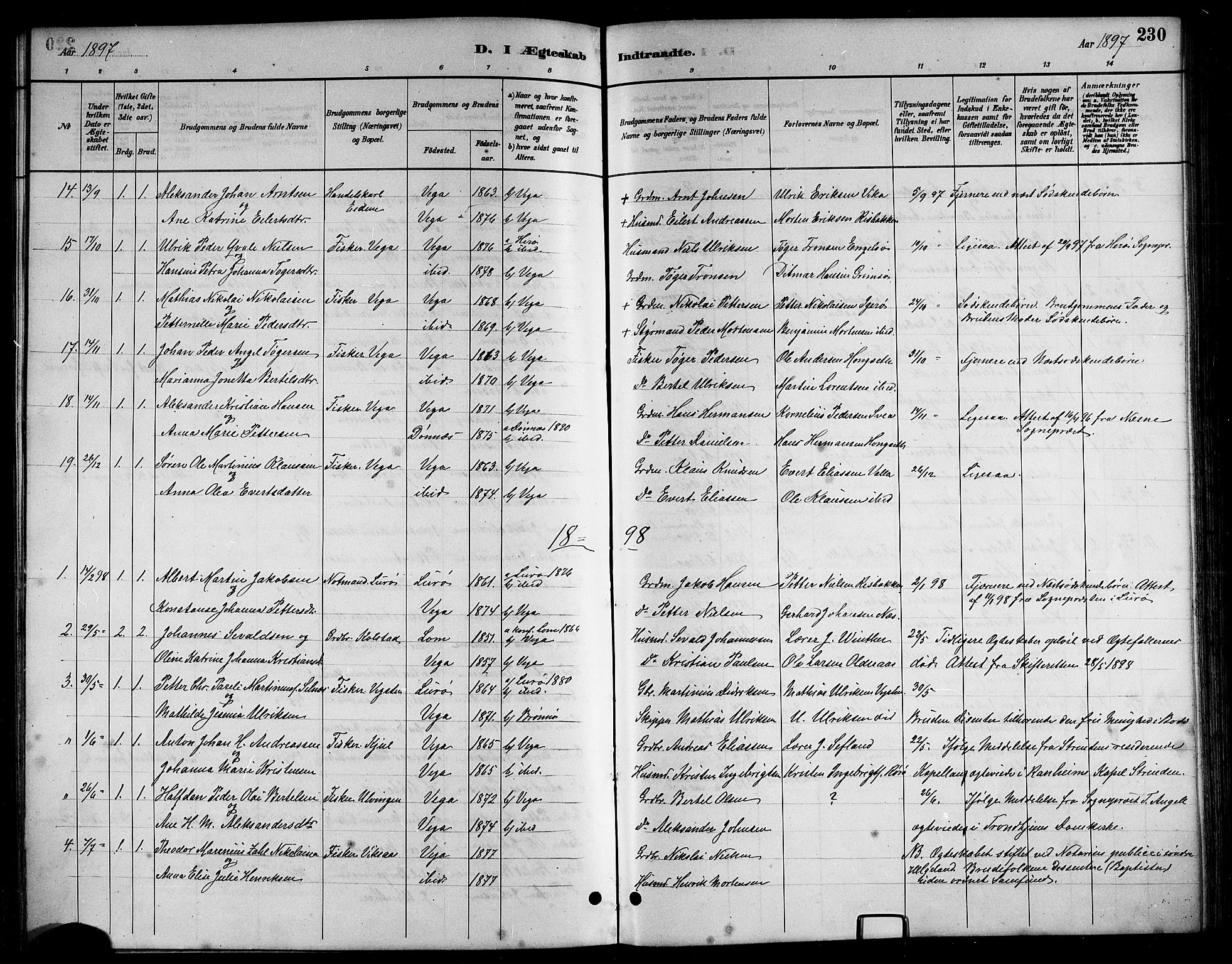 Ministerialprotokoller, klokkerbøker og fødselsregistre - Nordland, SAT/A-1459/816/L0253: Parish register (copy) no. 816C03, 1886-1905, p. 230