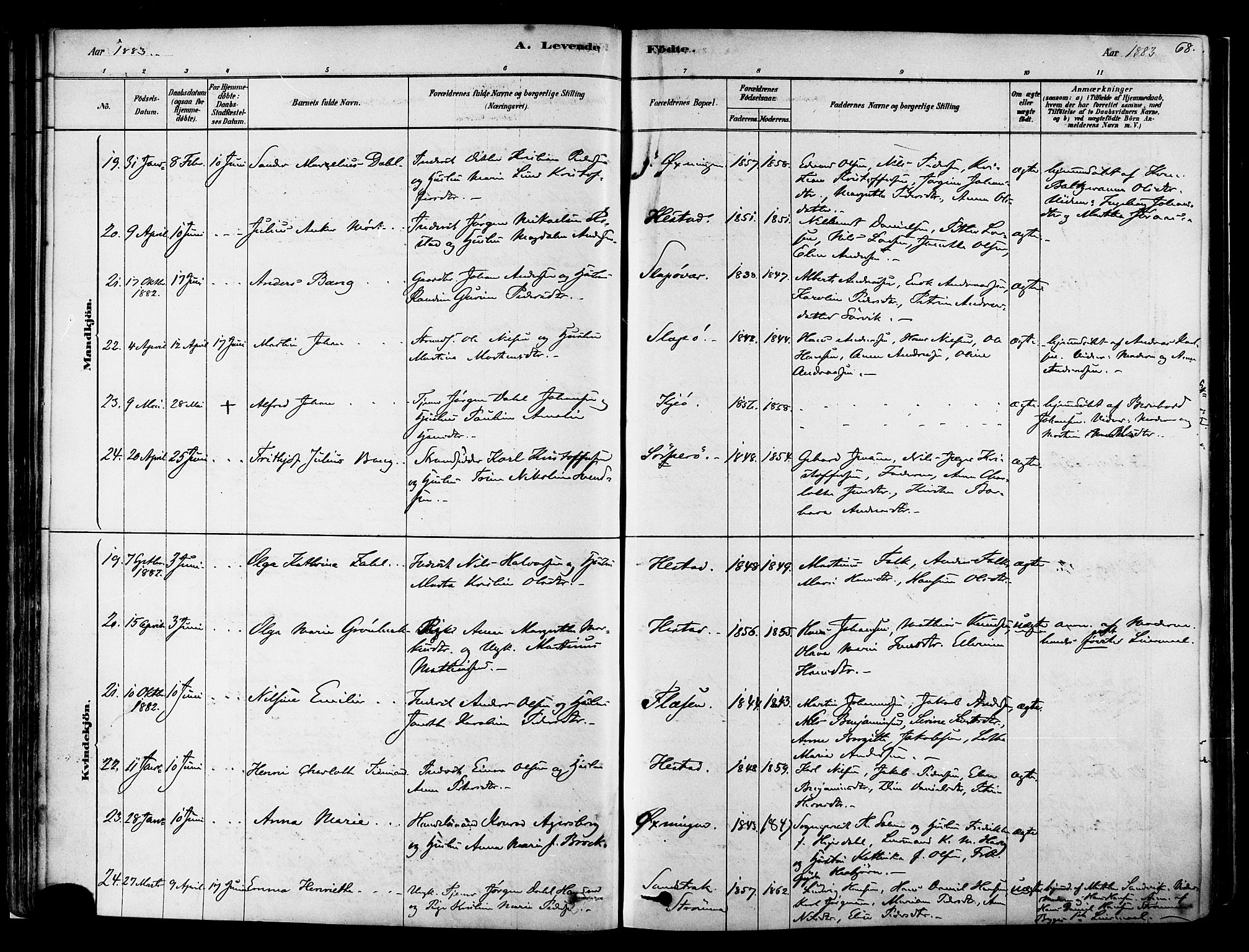 Ministerialprotokoller, klokkerbøker og fødselsregistre - Nordland, SAT/A-1459/834/L0507: Parish register (official) no. 834A05, 1878-1892, p. 68