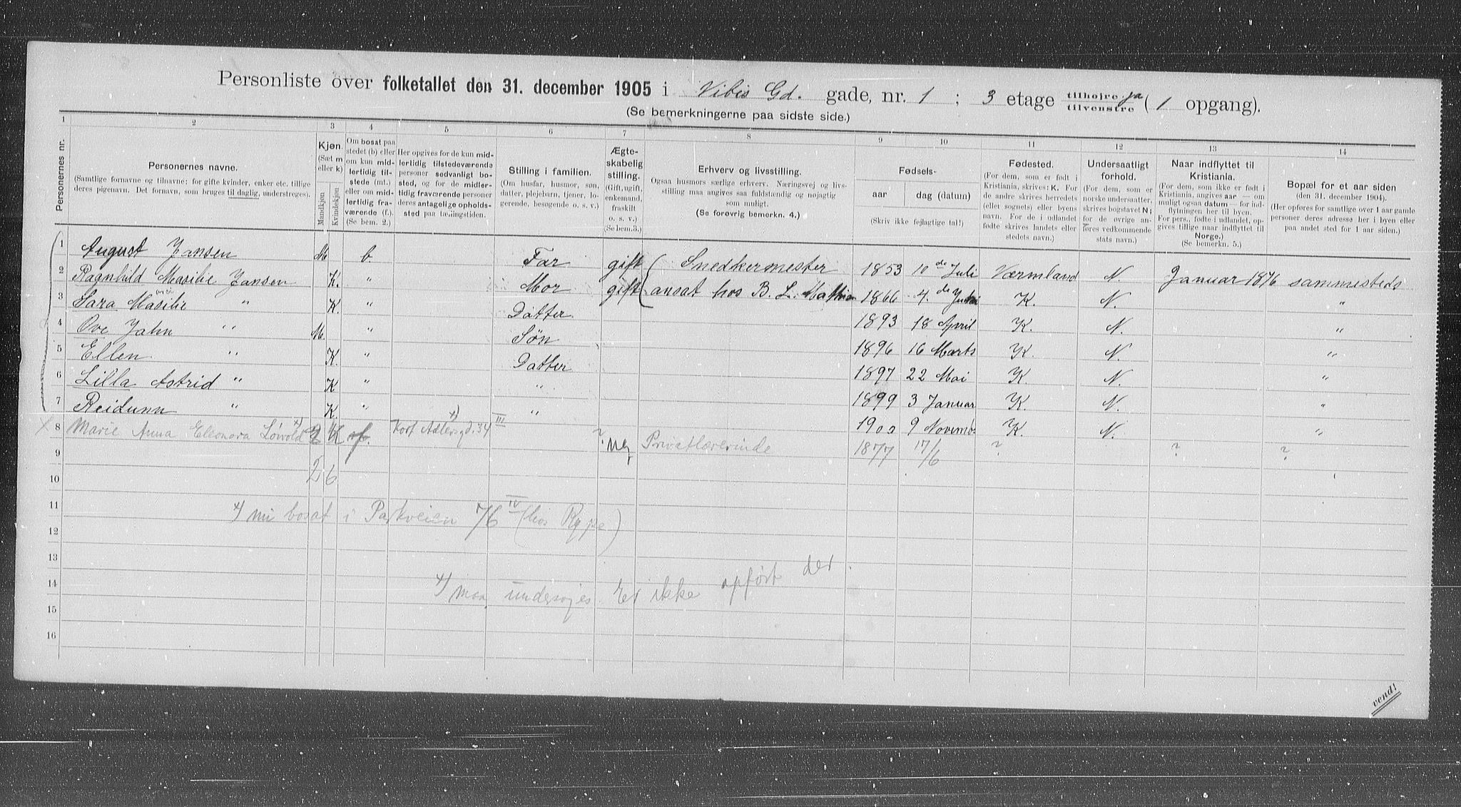 OBA, Municipal Census 1905 for Kristiania, 1905, p. 64464