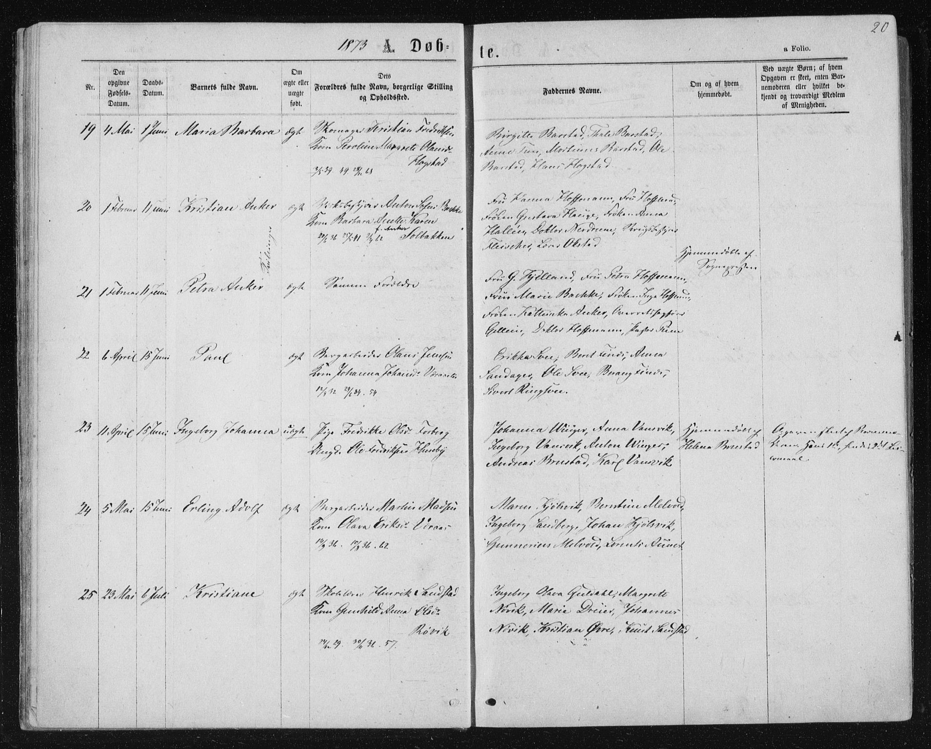 Ministerialprotokoller, klokkerbøker og fødselsregistre - Nord-Trøndelag, AV/SAT-A-1458/722/L0219: Parish register (official) no. 722A06, 1868-1880, p. 20