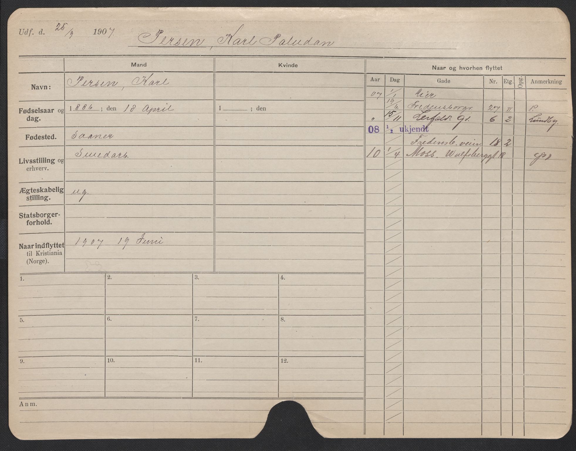 Oslo folkeregister, Registerkort, SAO/A-11715/F/Fa/Fac/L0009: Menn, 1906-1914, p. 176a