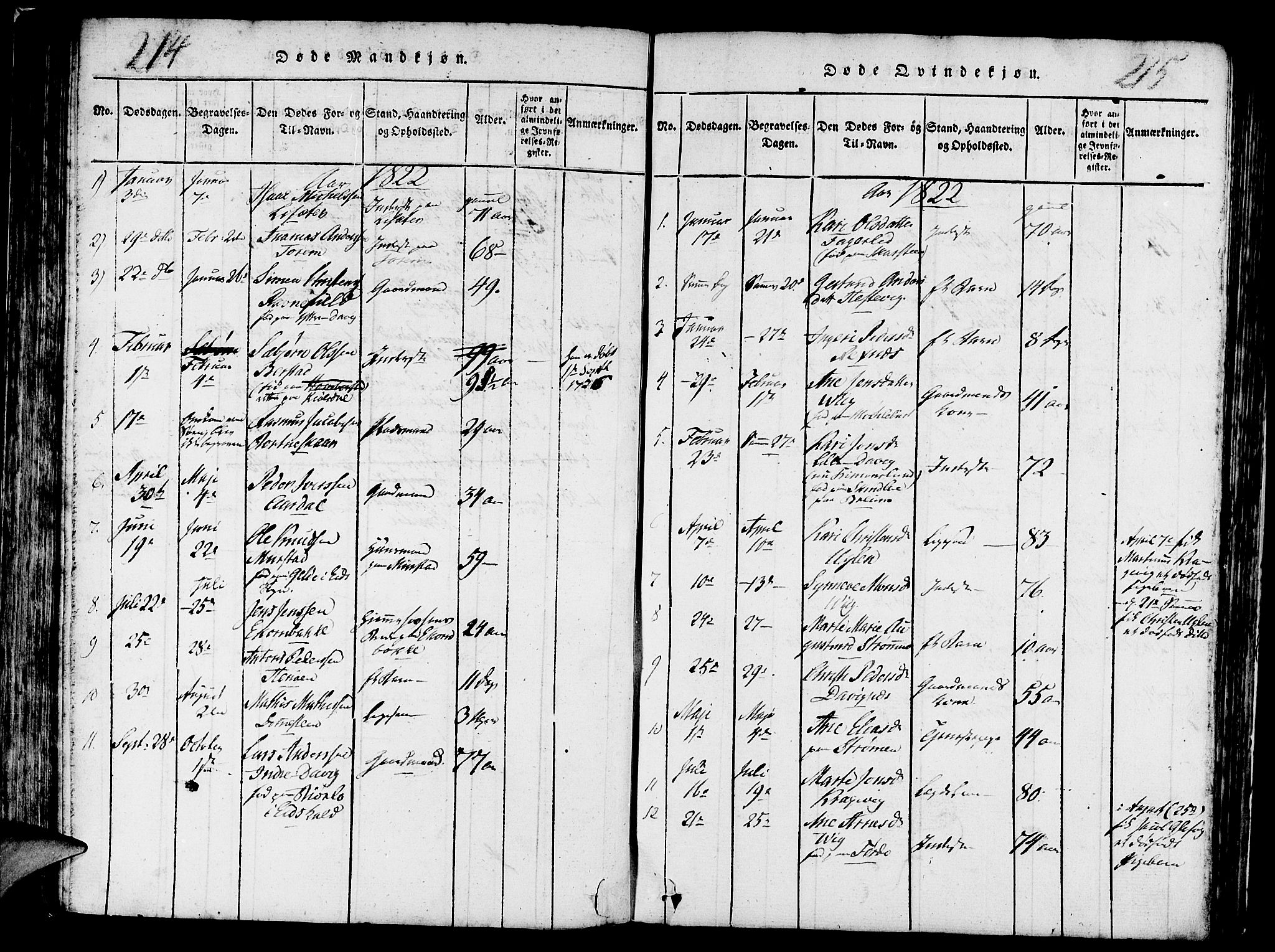 Davik sokneprestembete, SAB/A-79701/H/Haa/Haaa/L0003: Parish register (official) no. A 3, 1816-1830, p. 214-215