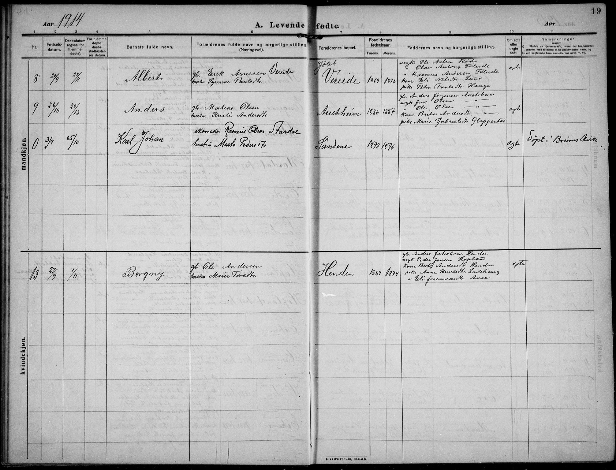 Gloppen sokneprestembete, AV/SAB-A-80101/H/Hab/Habb/L0003: Parish register (copy) no. B 3, 1910-1933, p. 19