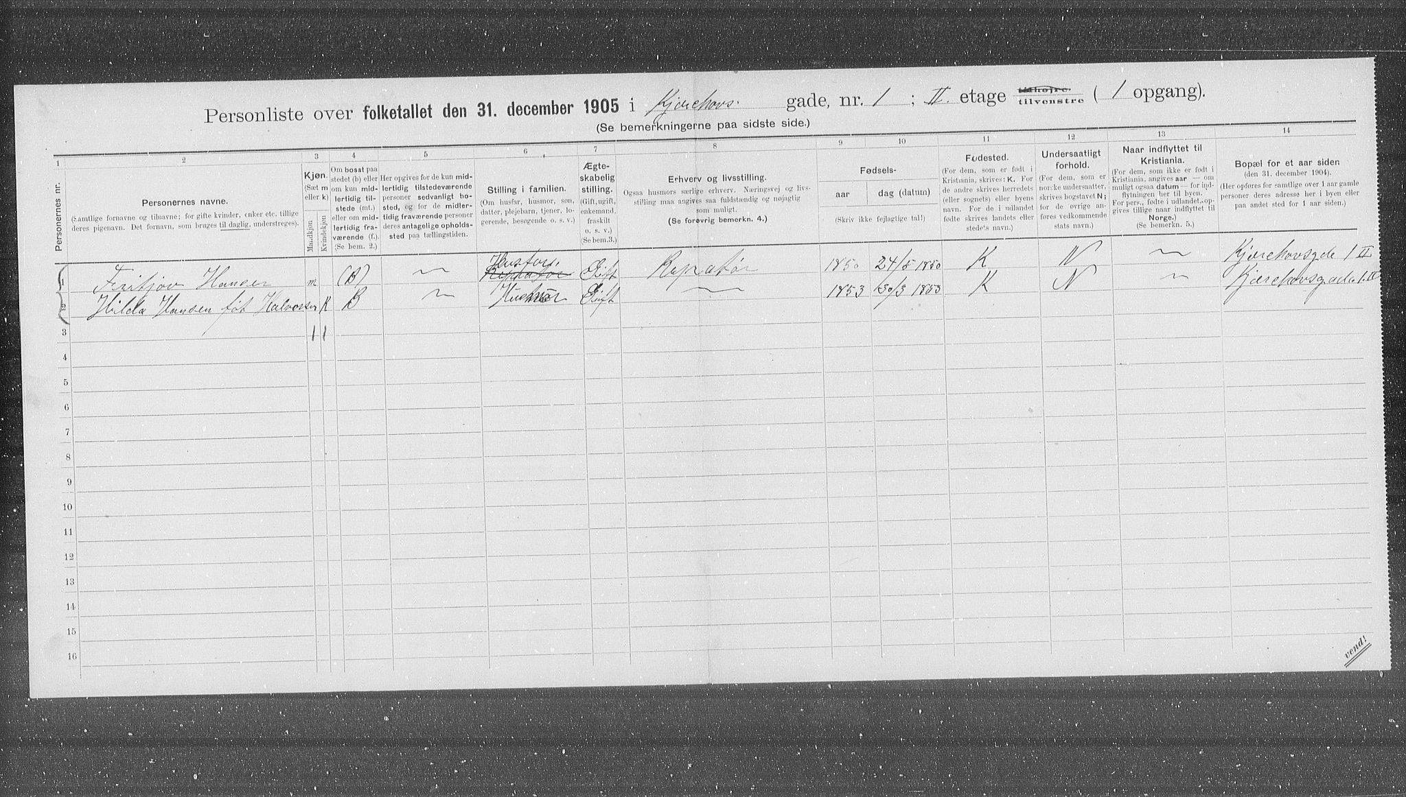 OBA, Municipal Census 1905 for Kristiania, 1905, p. 26909