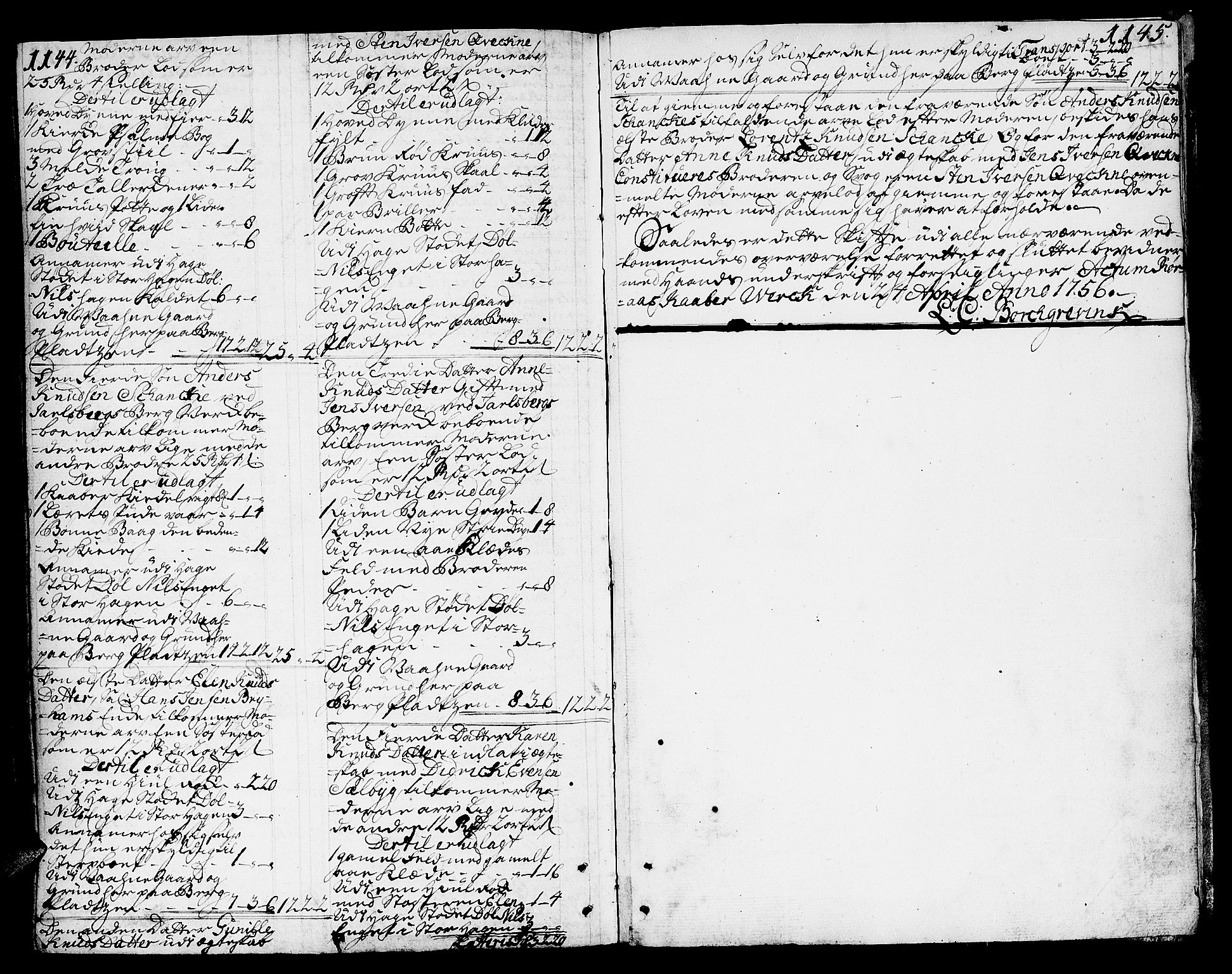 Røros Bergrett, SAT/A-0024/3/3A/L0005: Skifteprotokoll, 1742-1756, p. 1144-1145