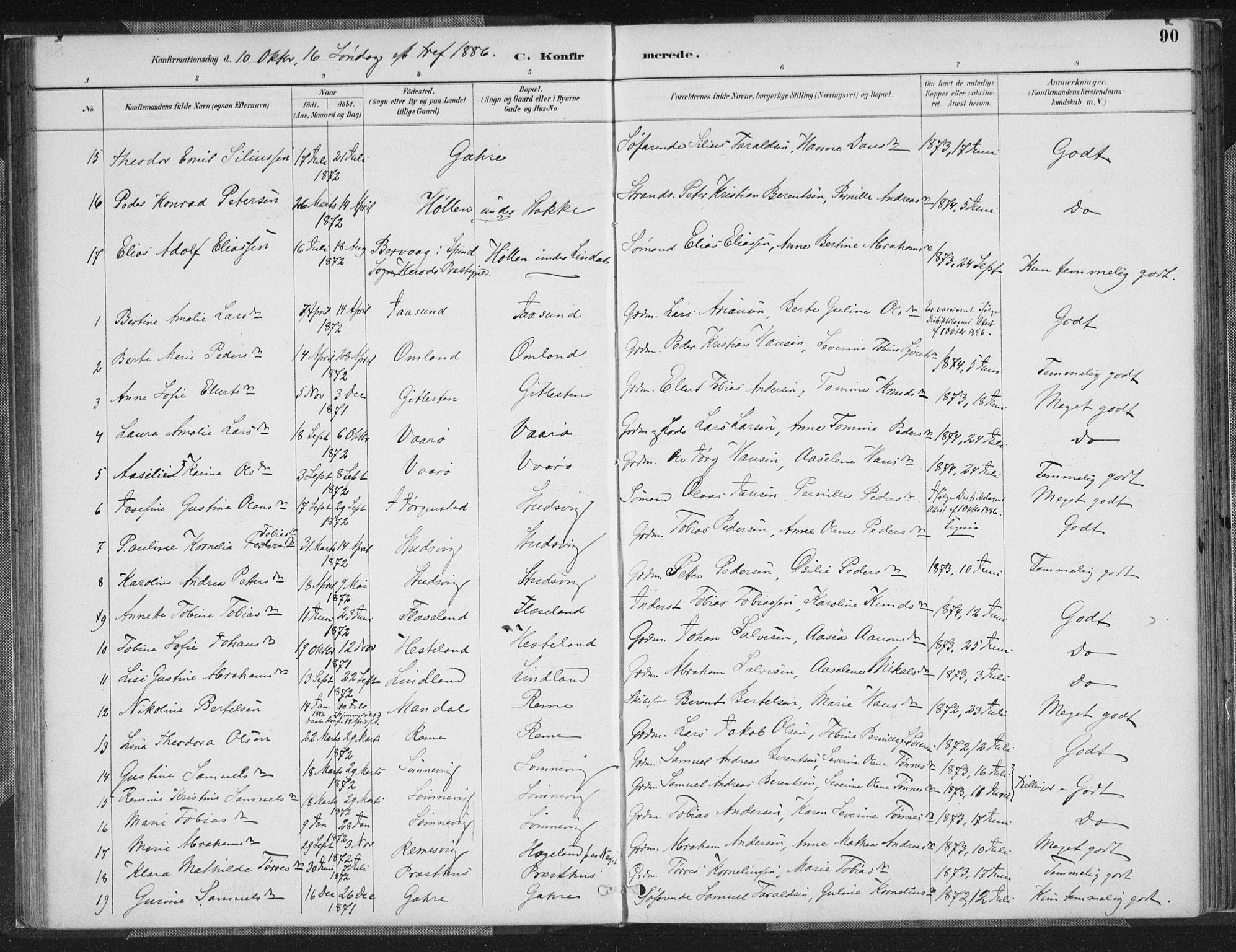 Sør-Audnedal sokneprestkontor, AV/SAK-1111-0039/F/Fa/Faa/L0004: Parish register (official) no. A 4, 1884-1909, p. 90