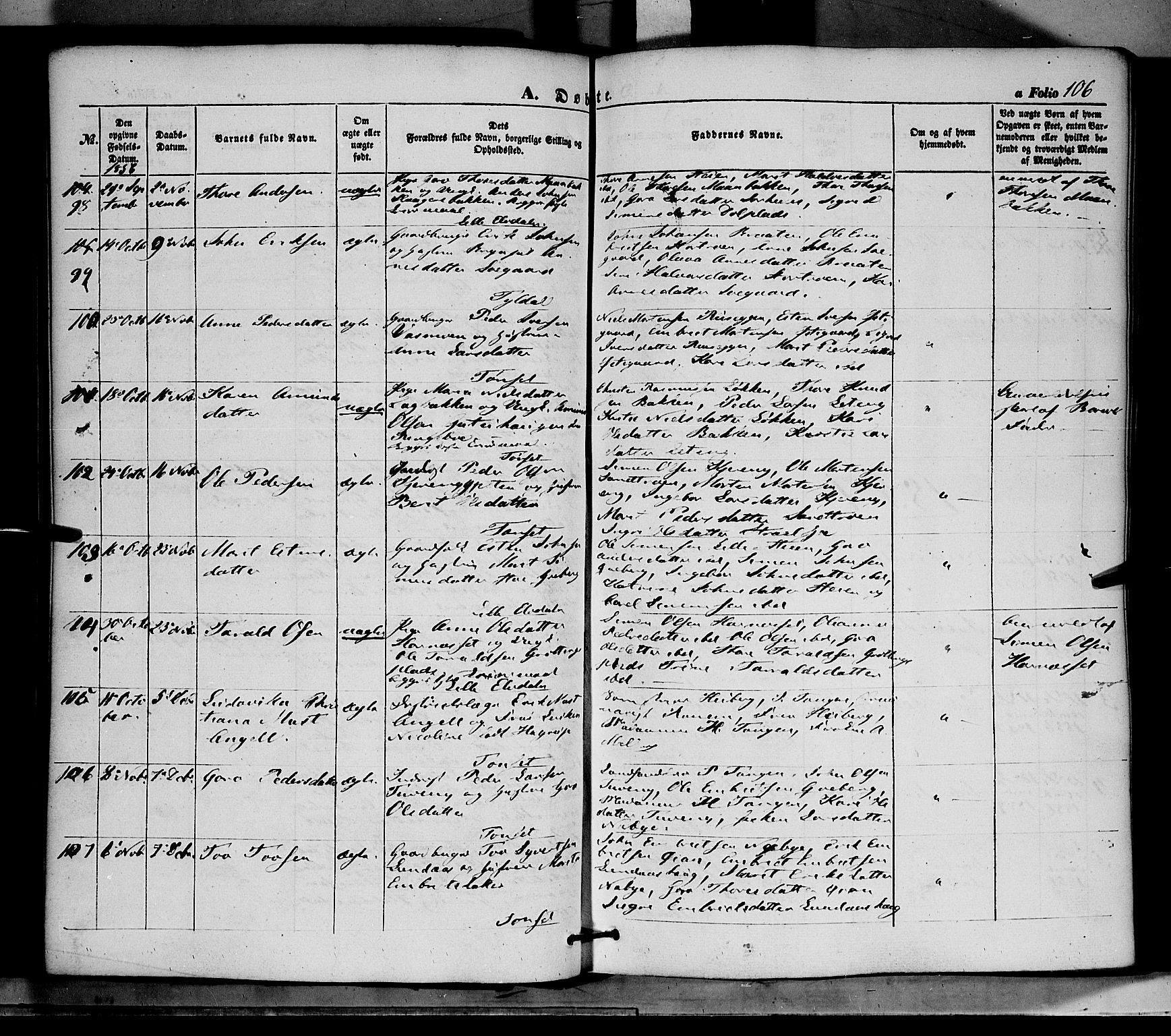 Tynset prestekontor, SAH/PREST-058/H/Ha/Haa/L0020: Parish register (official) no. 20, 1848-1862, p. 106