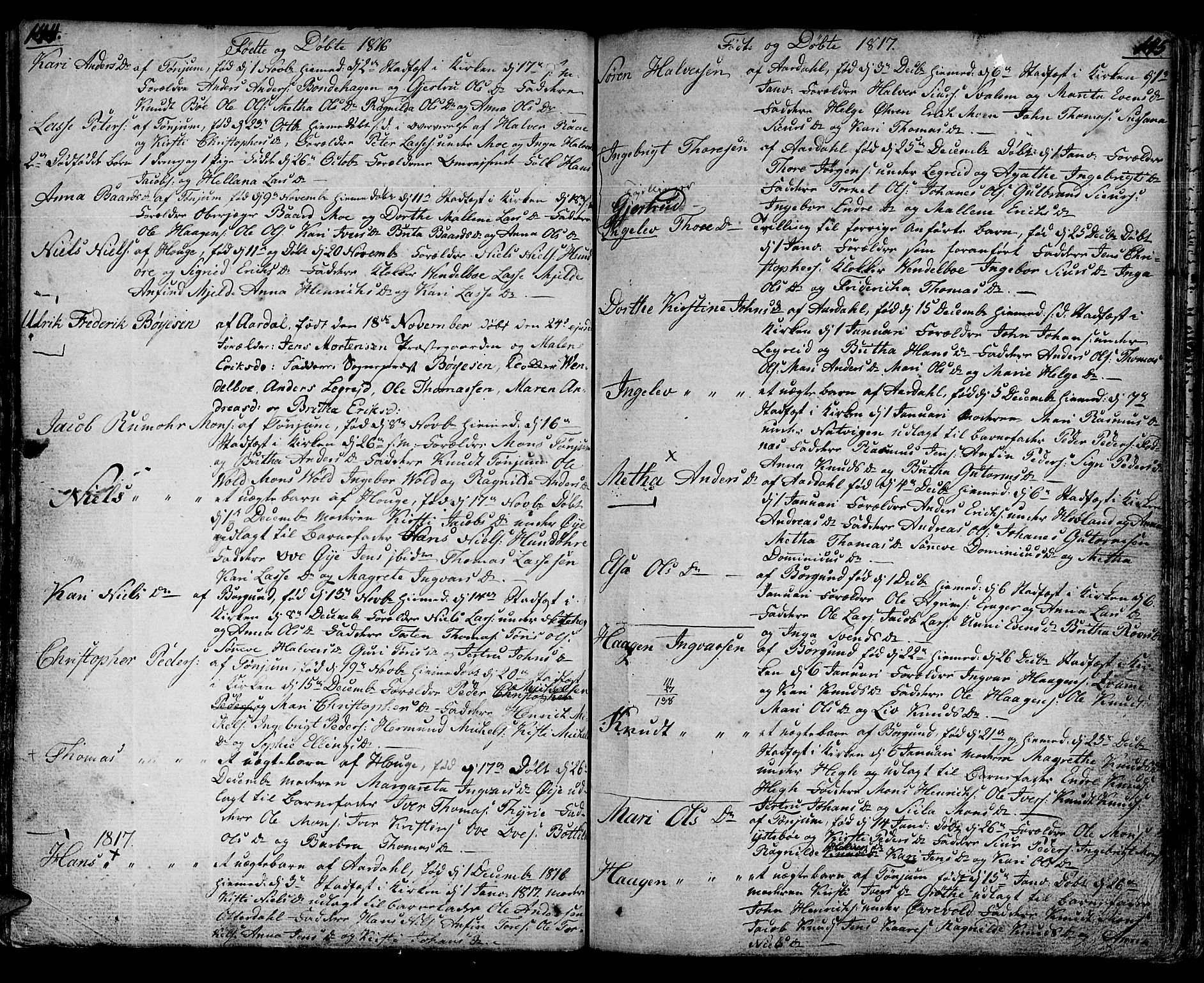 Lærdal sokneprestembete, SAB/A-81201: Parish register (official) no. A 4, 1805-1821, p. 144-145