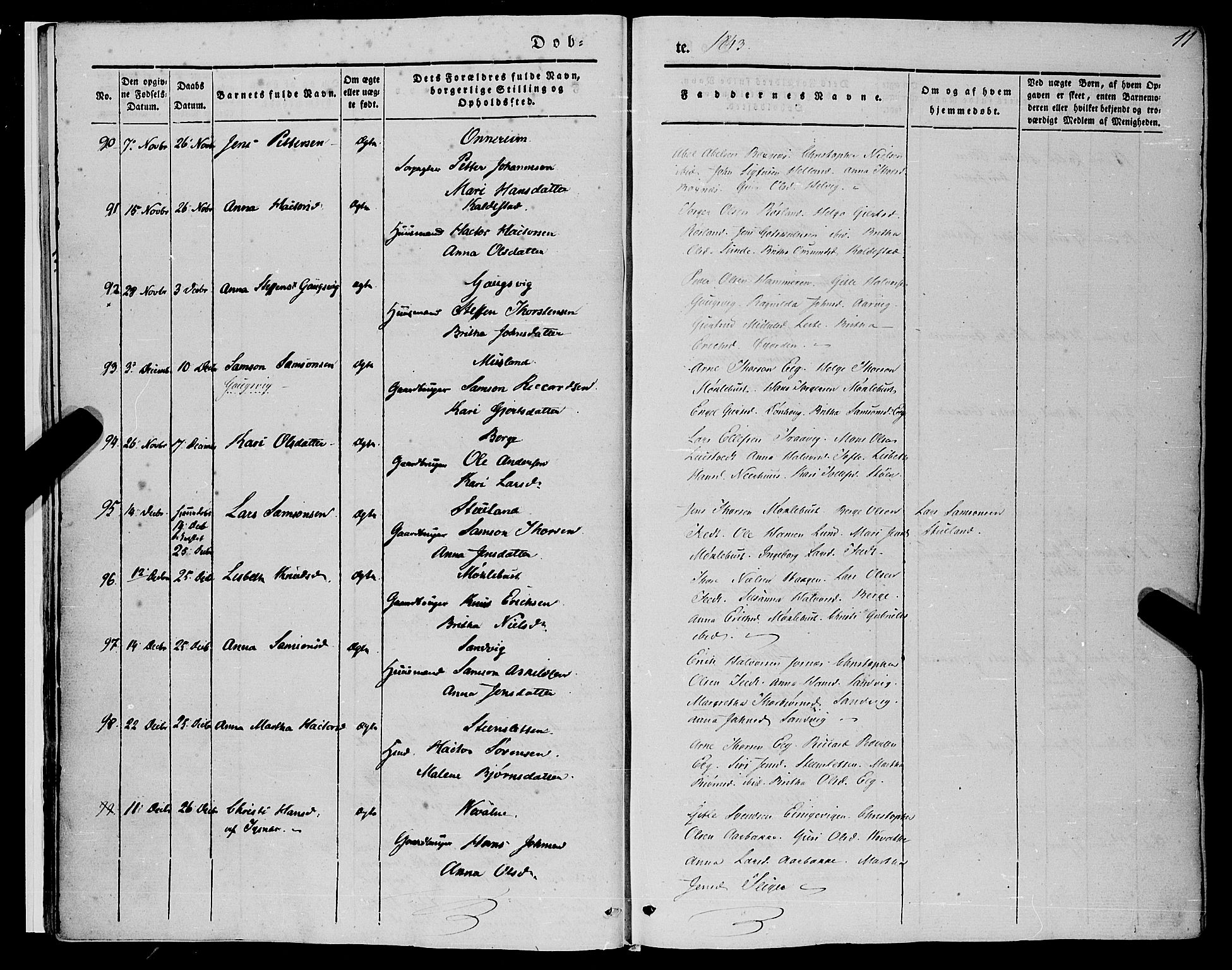 Kvinnherad sokneprestembete, AV/SAB-A-76401/H/Haa: Parish register (official) no. A 7, 1843-1853, p. 11