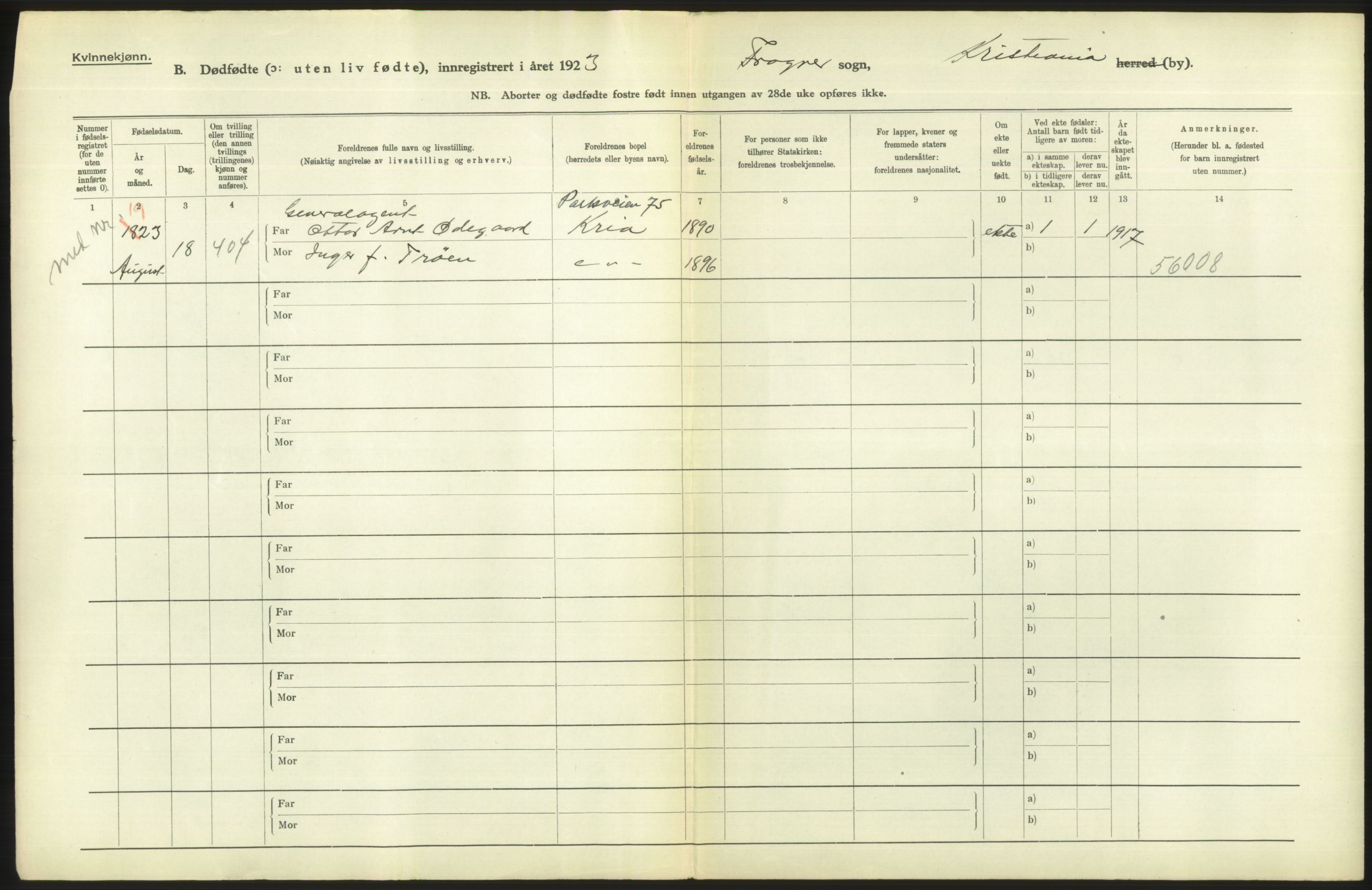 Statistisk sentralbyrå, Sosiodemografiske emner, Befolkning, AV/RA-S-2228/D/Df/Dfc/Dfcc/L0010: Kristiania: Døde, dødfødte, 1923, p. 58