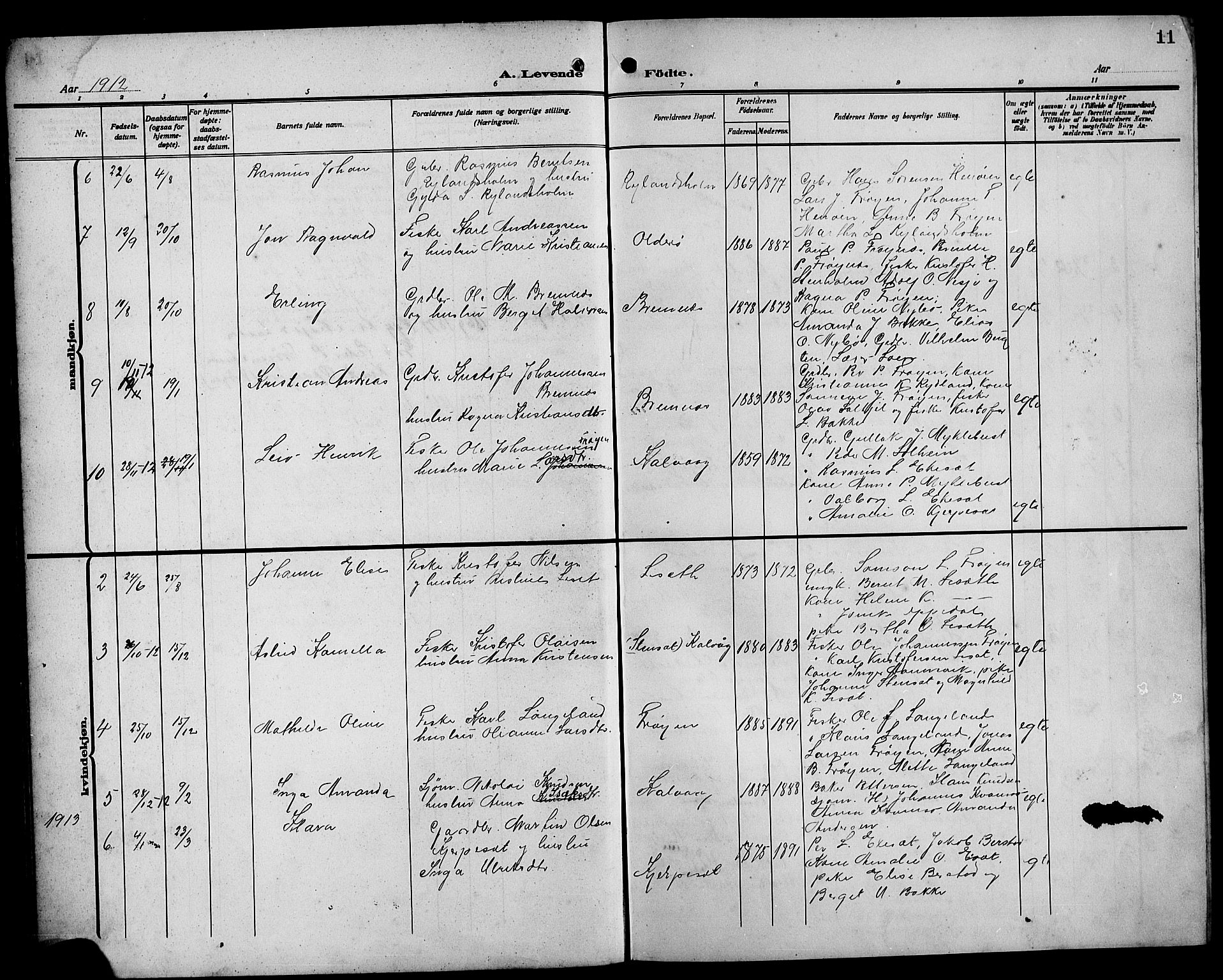 Bremanger sokneprestembete, AV/SAB-A-82201/H/Hab/Habb/L0001: Parish register (copy) no. B 1, 1906-1925, p. 11