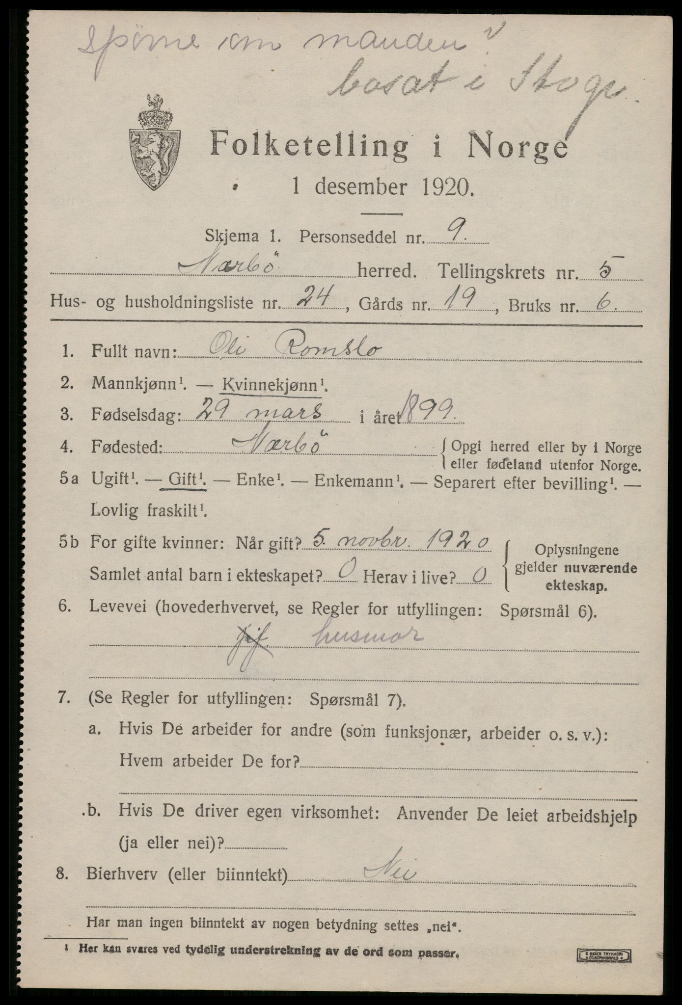 SAST, 1920 census for Nærbø, 1920, p. 3599