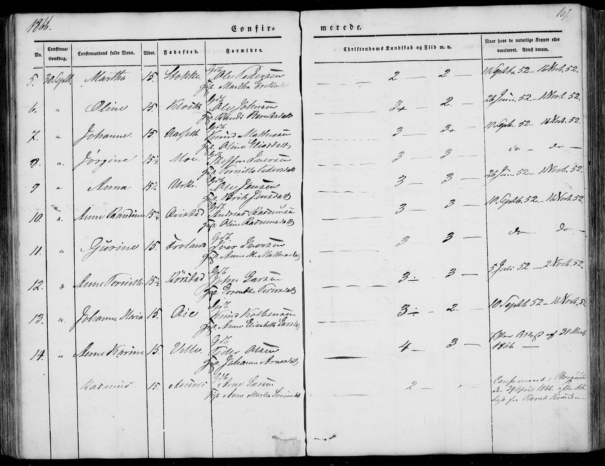 Ministerialprotokoller, klokkerbøker og fødselsregistre - Møre og Romsdal, AV/SAT-A-1454/515/L0209: Parish register (official) no. 515A05, 1847-1868, p. 167