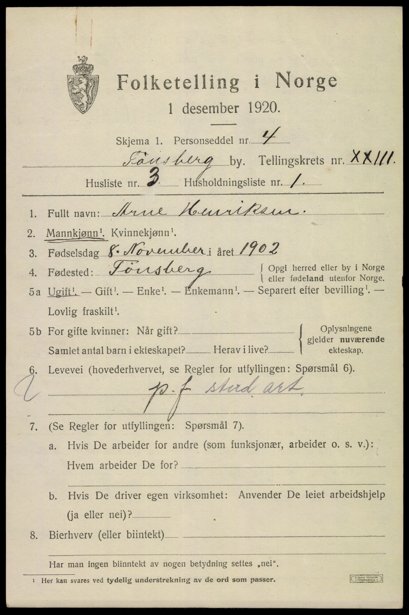 SAKO, 1920 census for Tønsberg, 1920, p. 32383