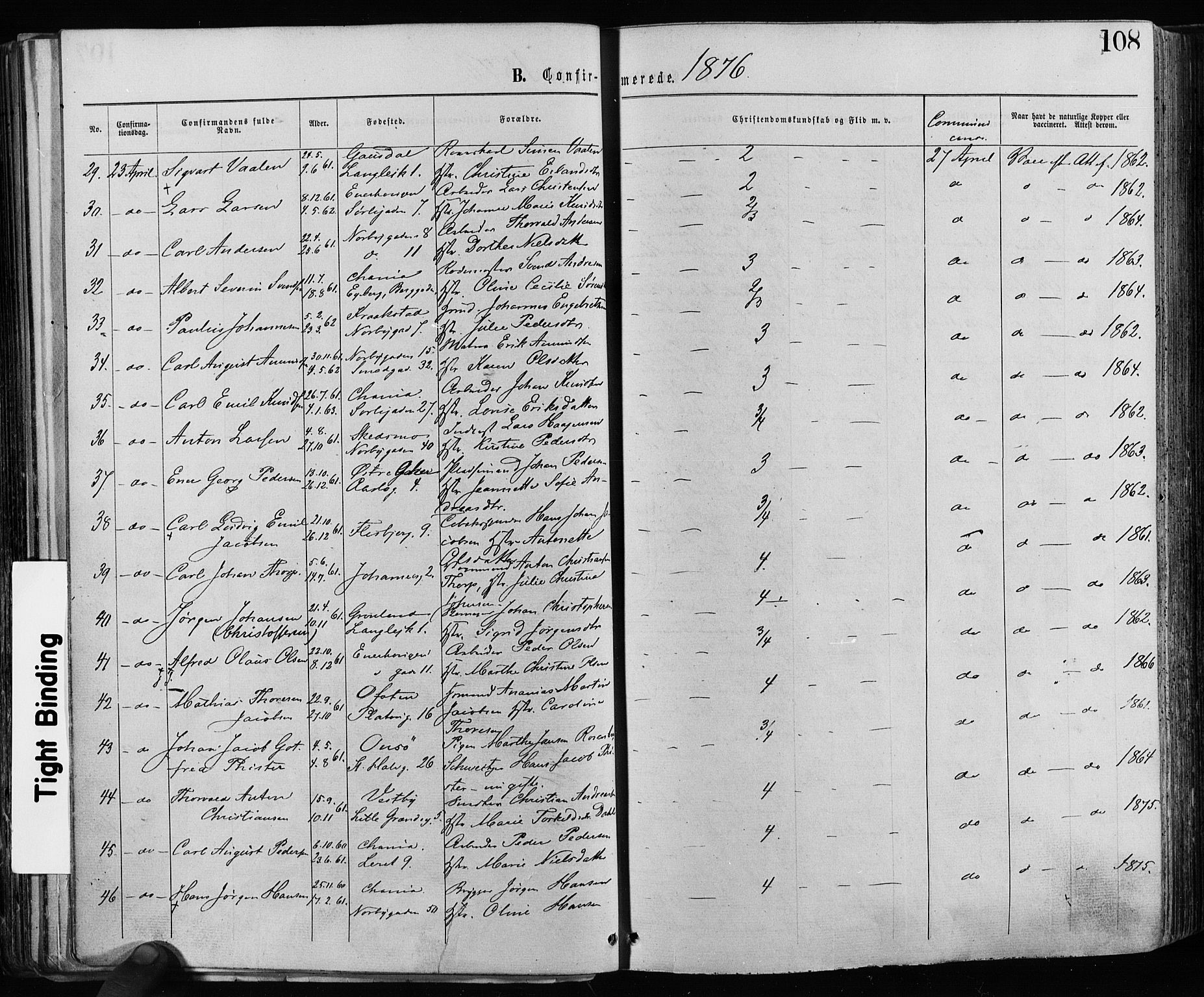 Grønland prestekontor Kirkebøker, AV/SAO-A-10848/F/Fa/L0005: Parish register (official) no. 5, 1869-1880, p. 108