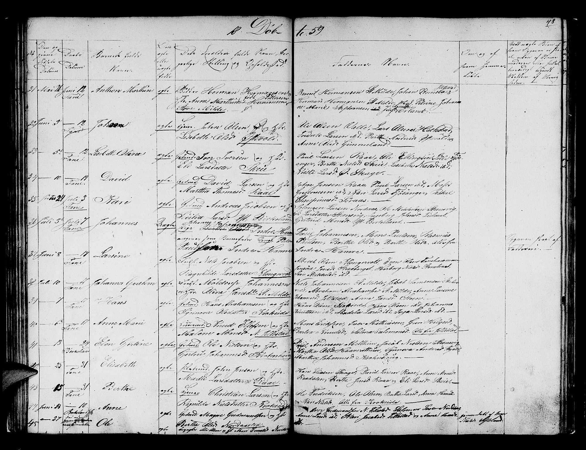 Fana Sokneprestembete, SAB/A-75101/H/Hab/Habb/L0002: Parish register (copy) no. B 2, 1851-1860, p. 48