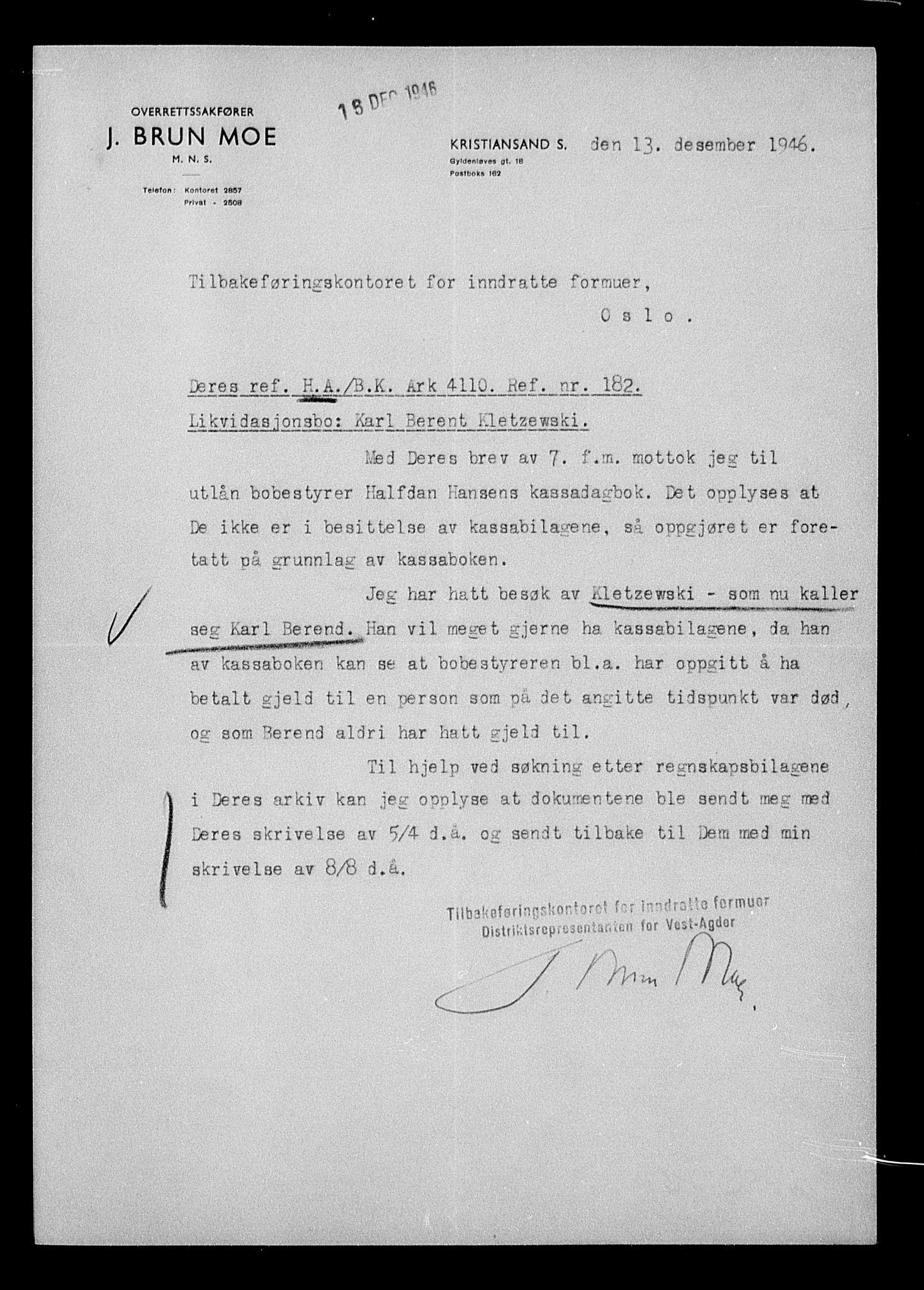 Justisdepartementet, Tilbakeføringskontoret for inndratte formuer, AV/RA-S-1564/H/Hc/Hcd/L1001: --, 1945-1947, p. 554