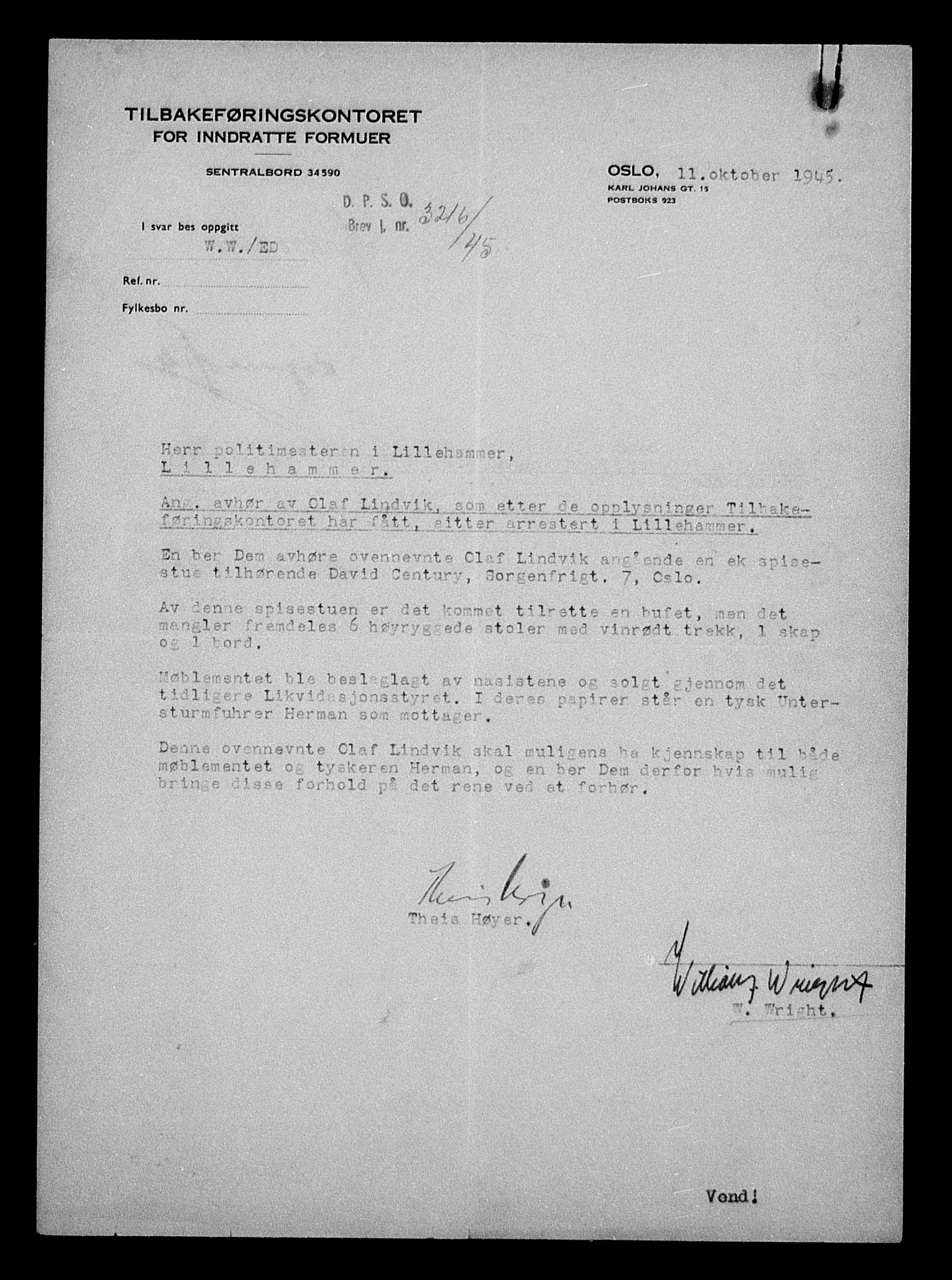 Justisdepartementet, Tilbakeføringskontoret for inndratte formuer, AV/RA-S-1564/H/Hc/Hcc/L0928: --, 1945-1947, p. 160