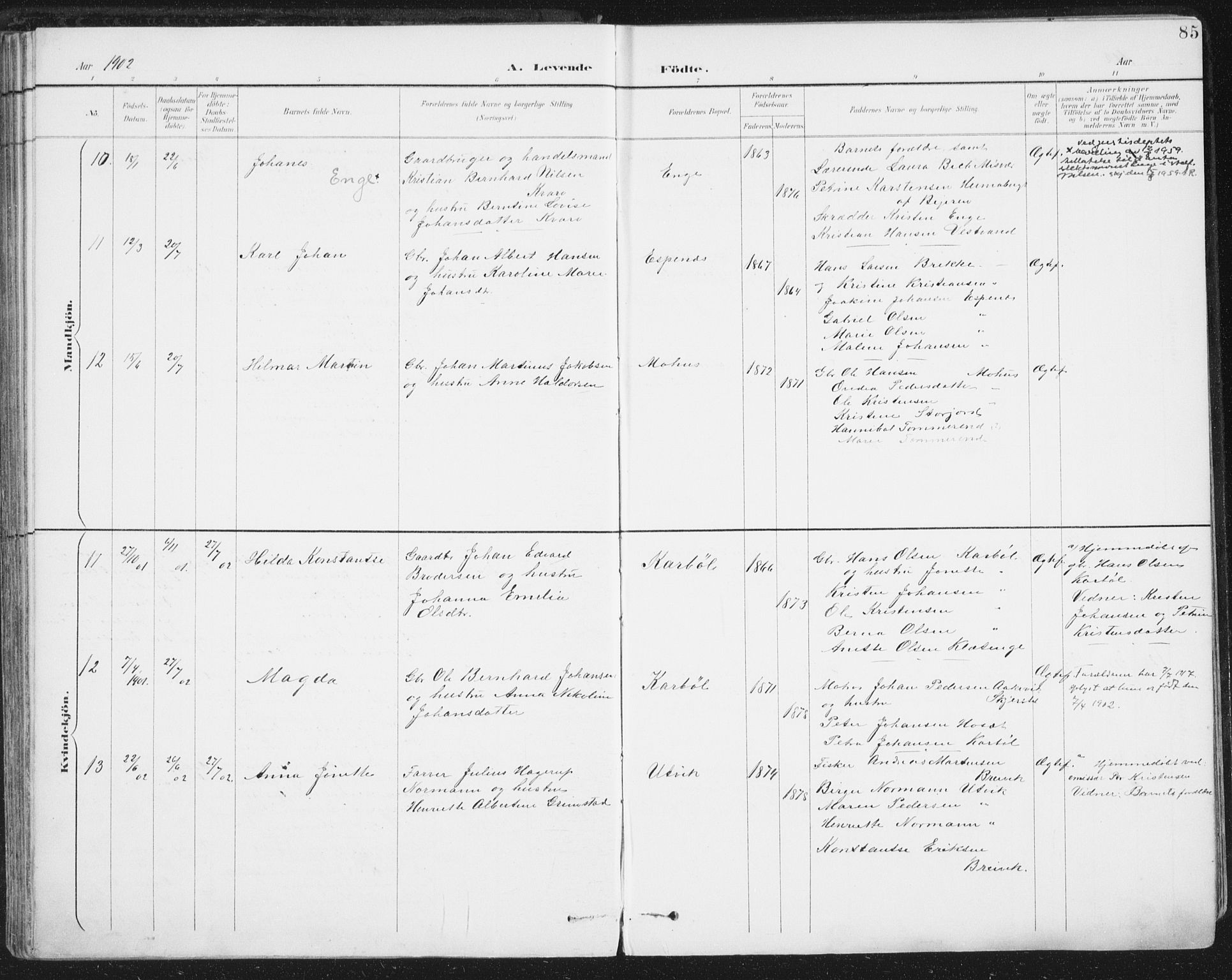 Ministerialprotokoller, klokkerbøker og fødselsregistre - Nordland, AV/SAT-A-1459/852/L0741: Parish register (official) no. 852A11, 1894-1917, p. 85