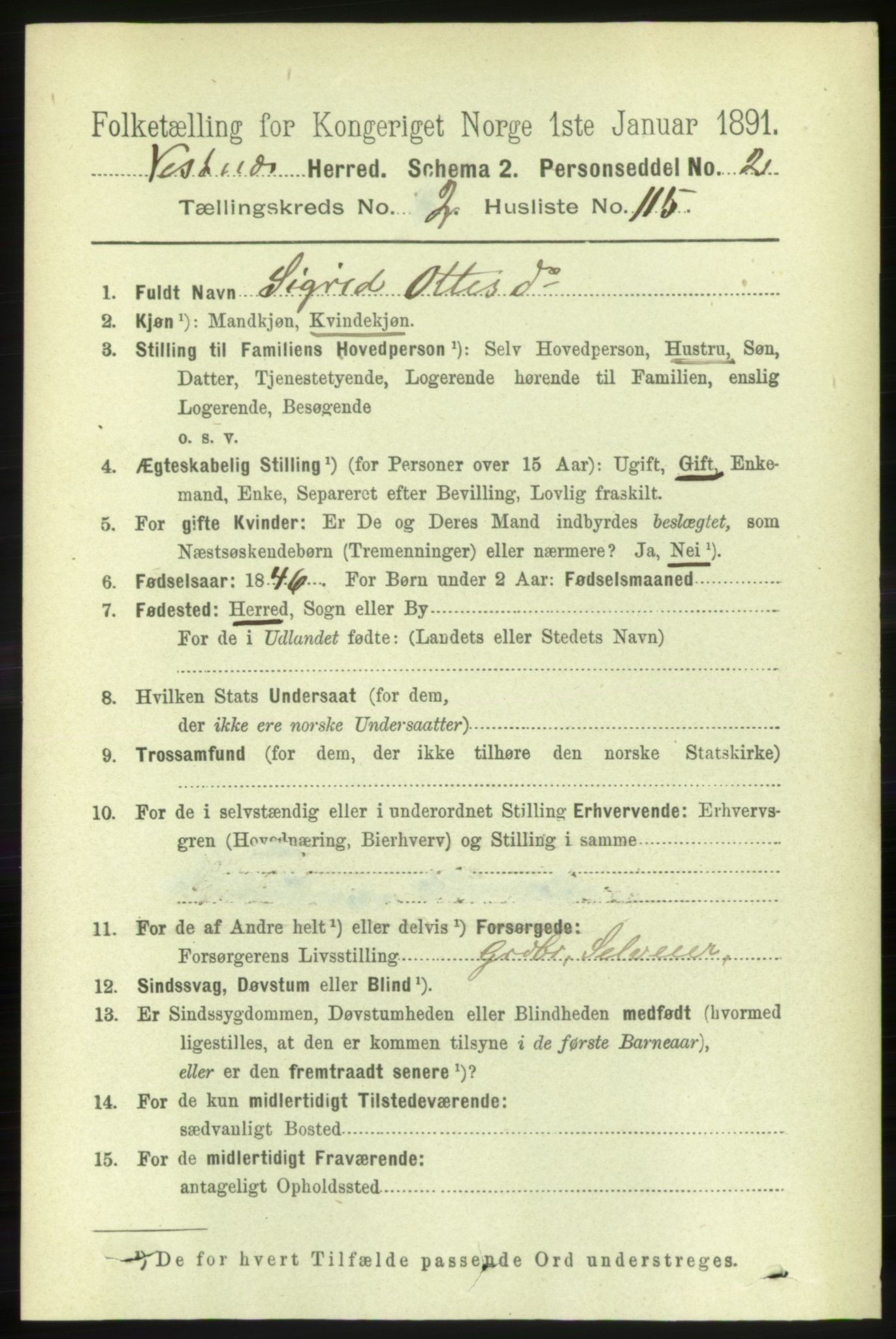 RA, 1891 census for 1535 Vestnes, 1891, p. 793