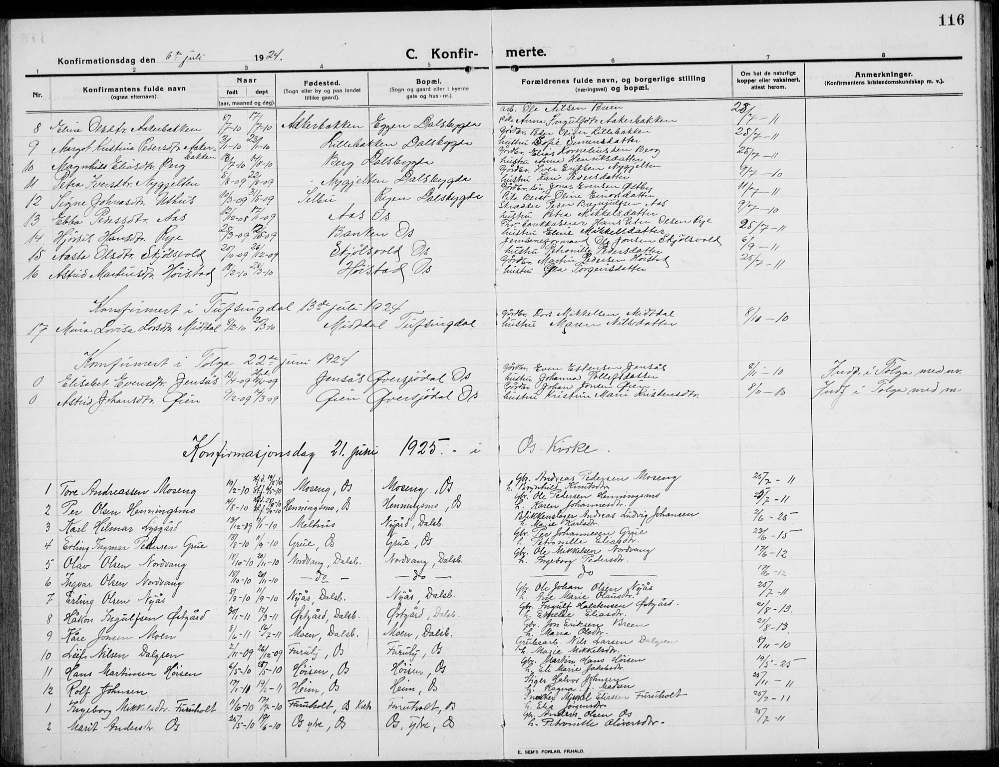 Tolga prestekontor, AV/SAH-PREST-062/L/L0014: Parish register (copy) no. 14, 1913-1936, p. 116