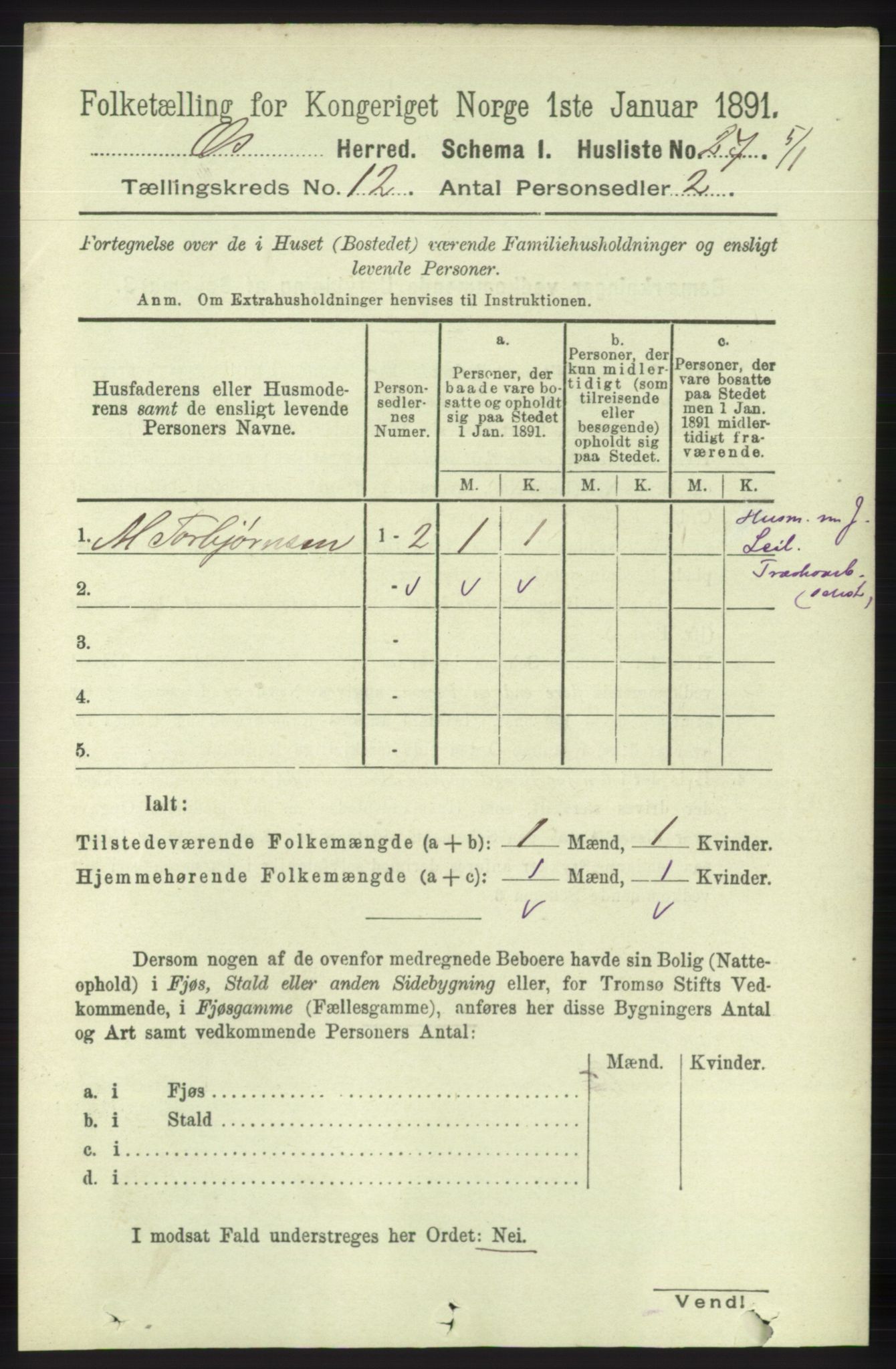 RA, 1891 census for 1243 Os, 1891, p. 2724