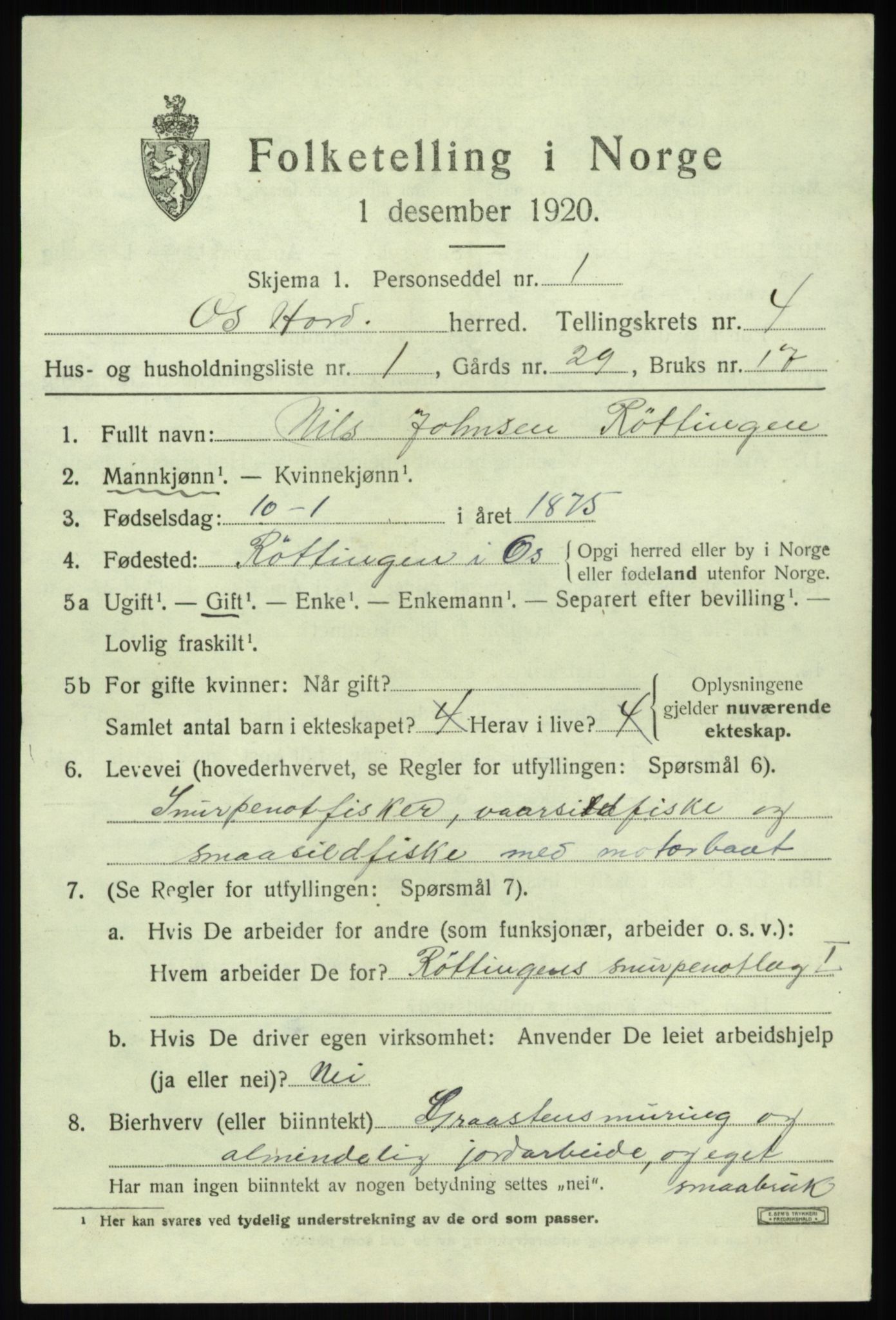 SAB, 1920 census for Os, 1920, p. 2950