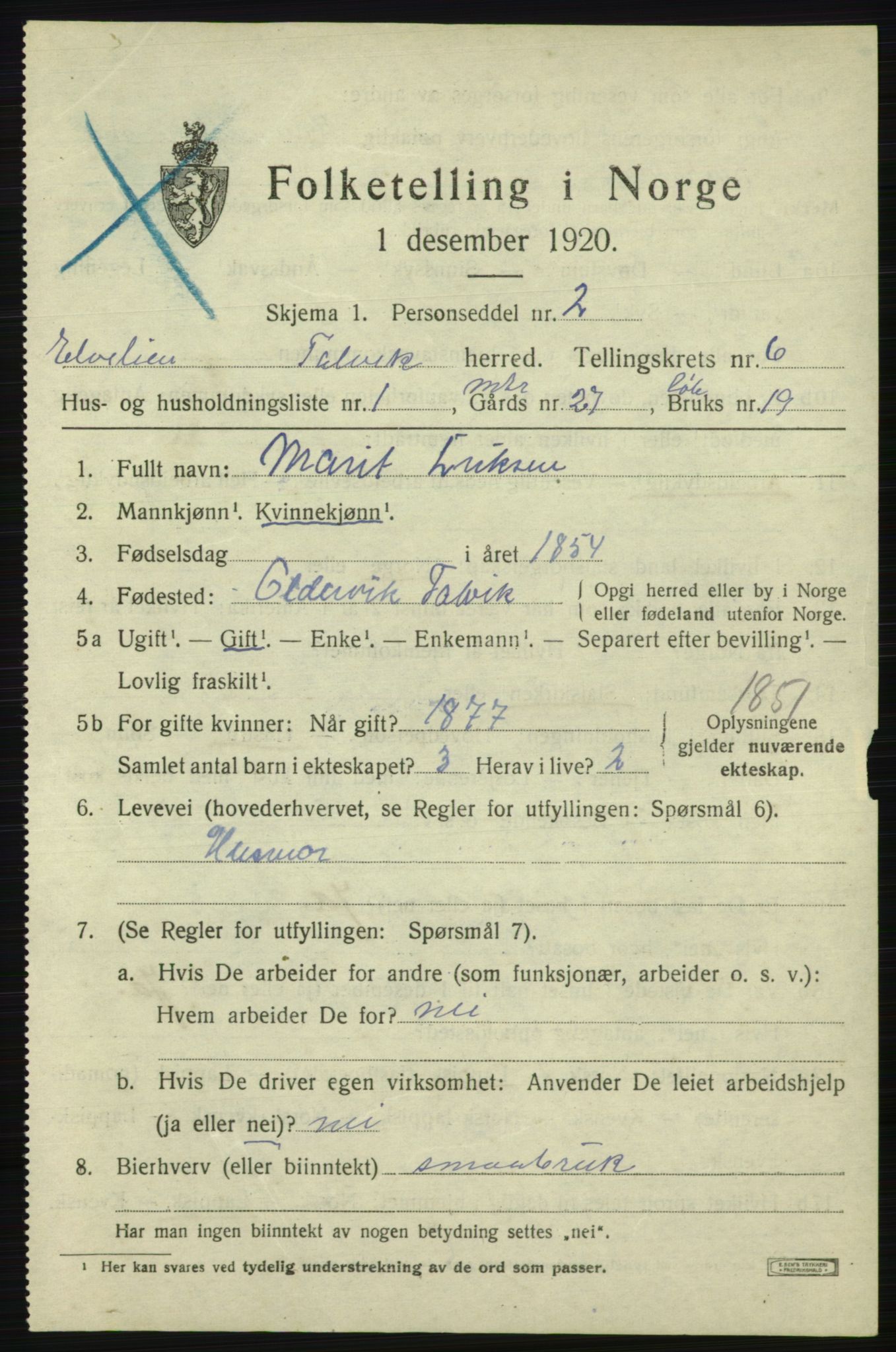 SATØ, 1920 census for Talvik, 1920, p. 3624