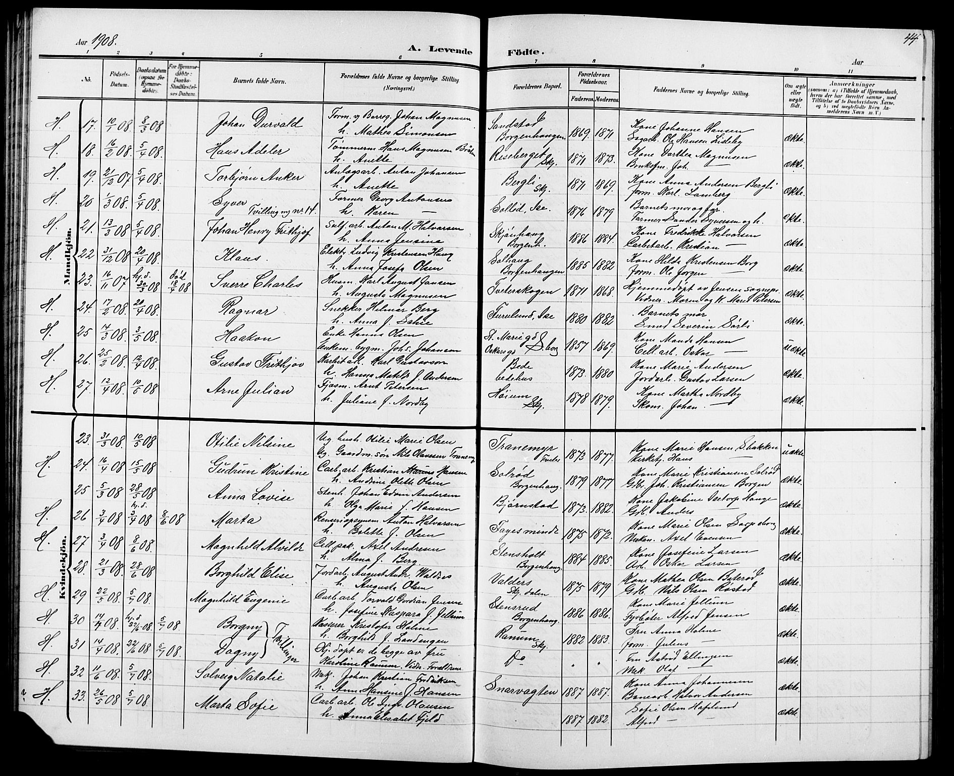 Skjeberg prestekontor Kirkebøker, SAO/A-10923/G/Ga/L0002: Parish register (copy) no. I 2, 1901-1924, p. 44