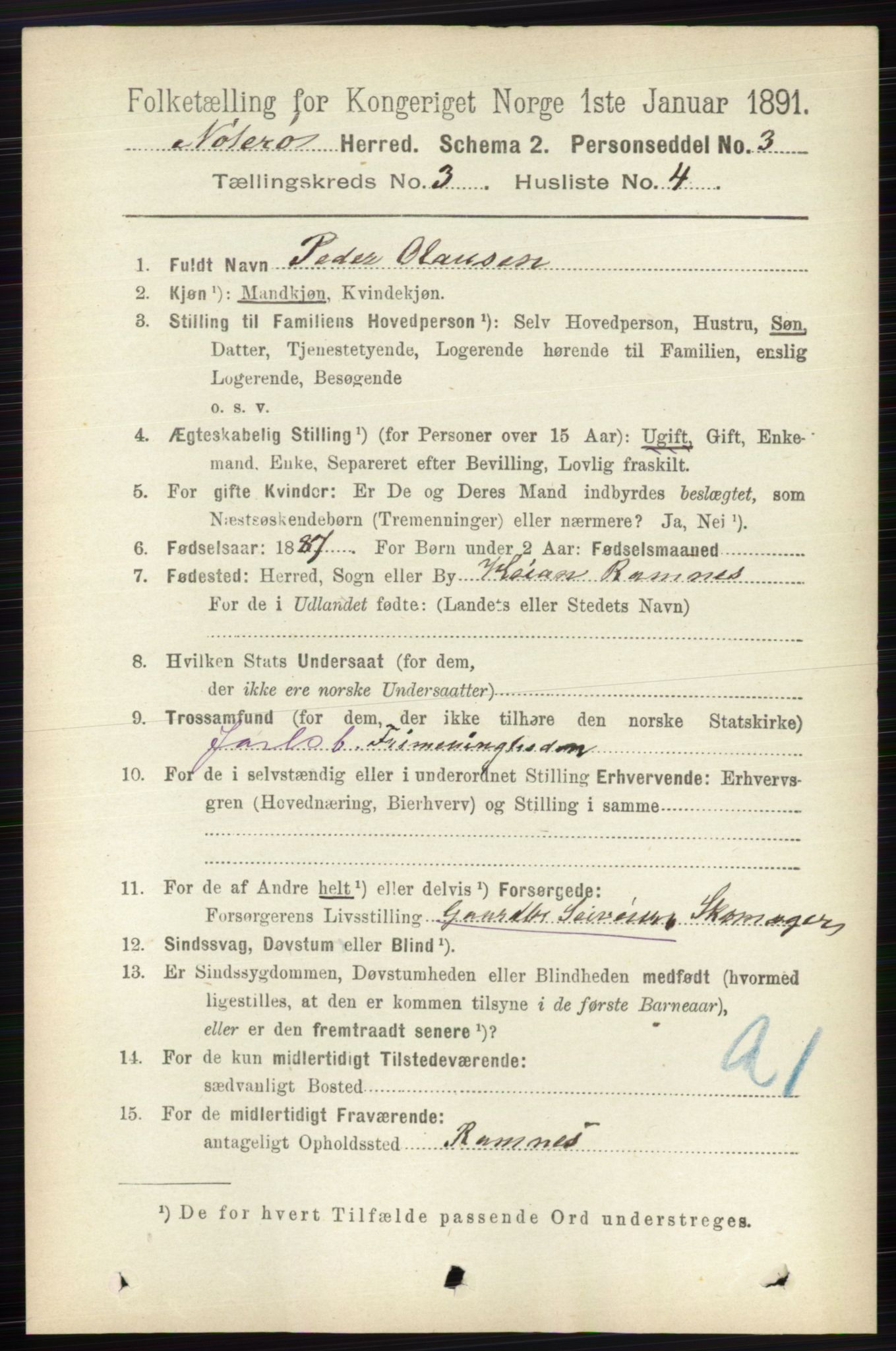 RA, 1891 census for 0722 Nøtterøy, 1891, p. 1557