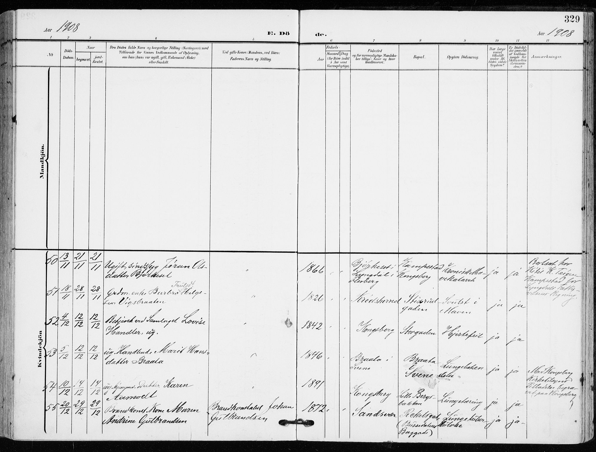 Kongsberg kirkebøker, AV/SAKO-A-22/F/Fb/L0004: Parish register (official) no. II 4, 1906-1918, p. 329