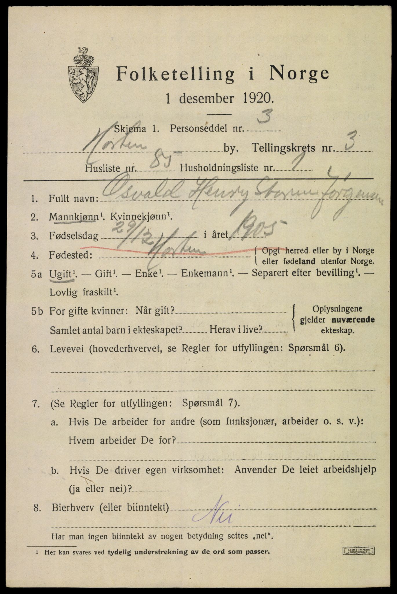 SAKO, 1920 census for Horten, 1920, p. 14641