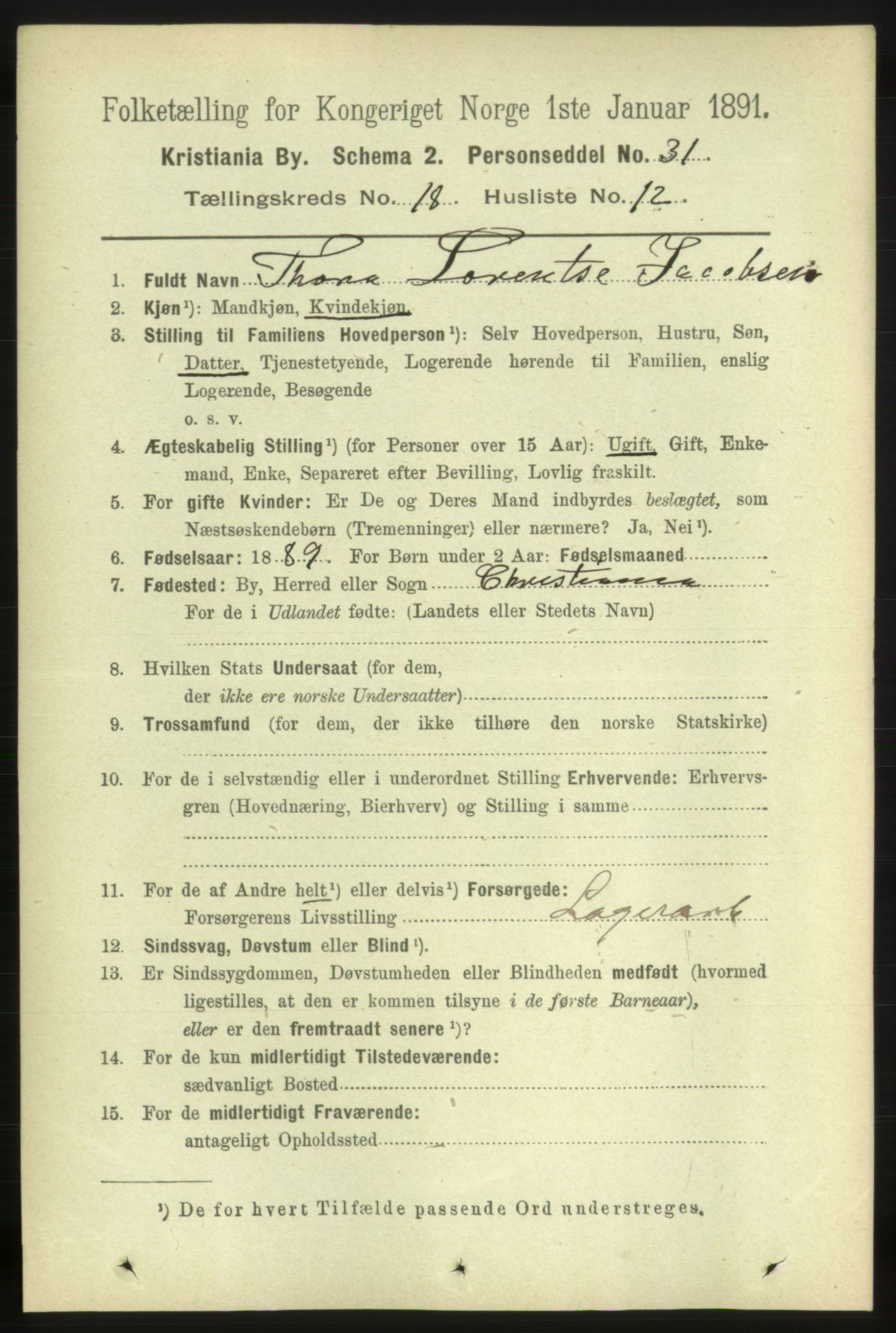 RA, 1891 census for 0301 Kristiania, 1891, p. 9208