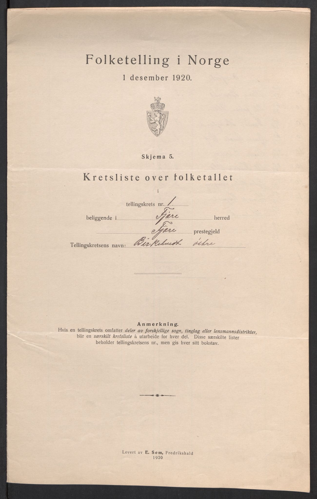 SAK, 1920 census for Fjære, 1920, p. 9