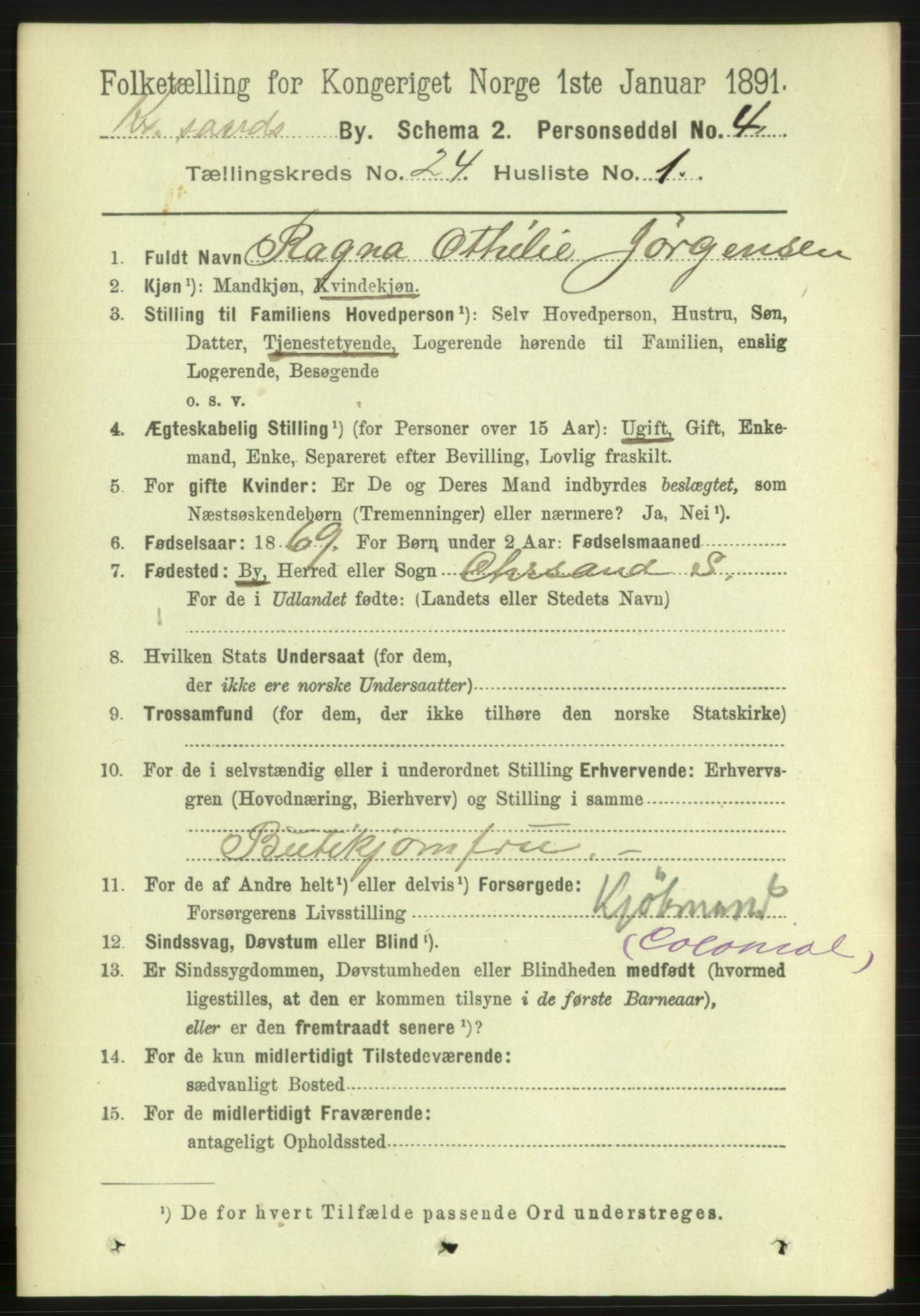 RA, 1891 census for 1001 Kristiansand, 1891, p. 8547