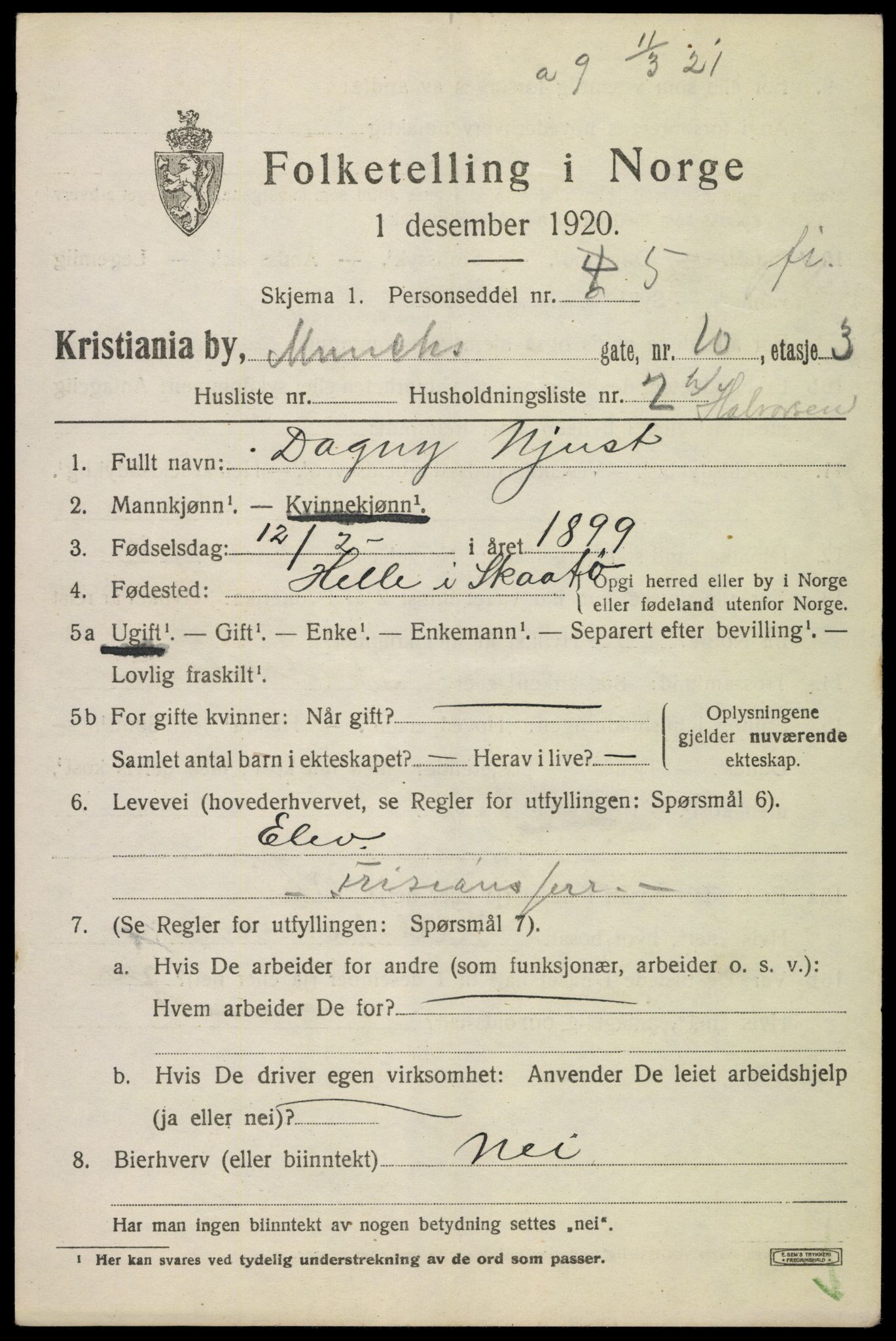 SAO, 1920 census for Kristiania, 1920, p. 400417