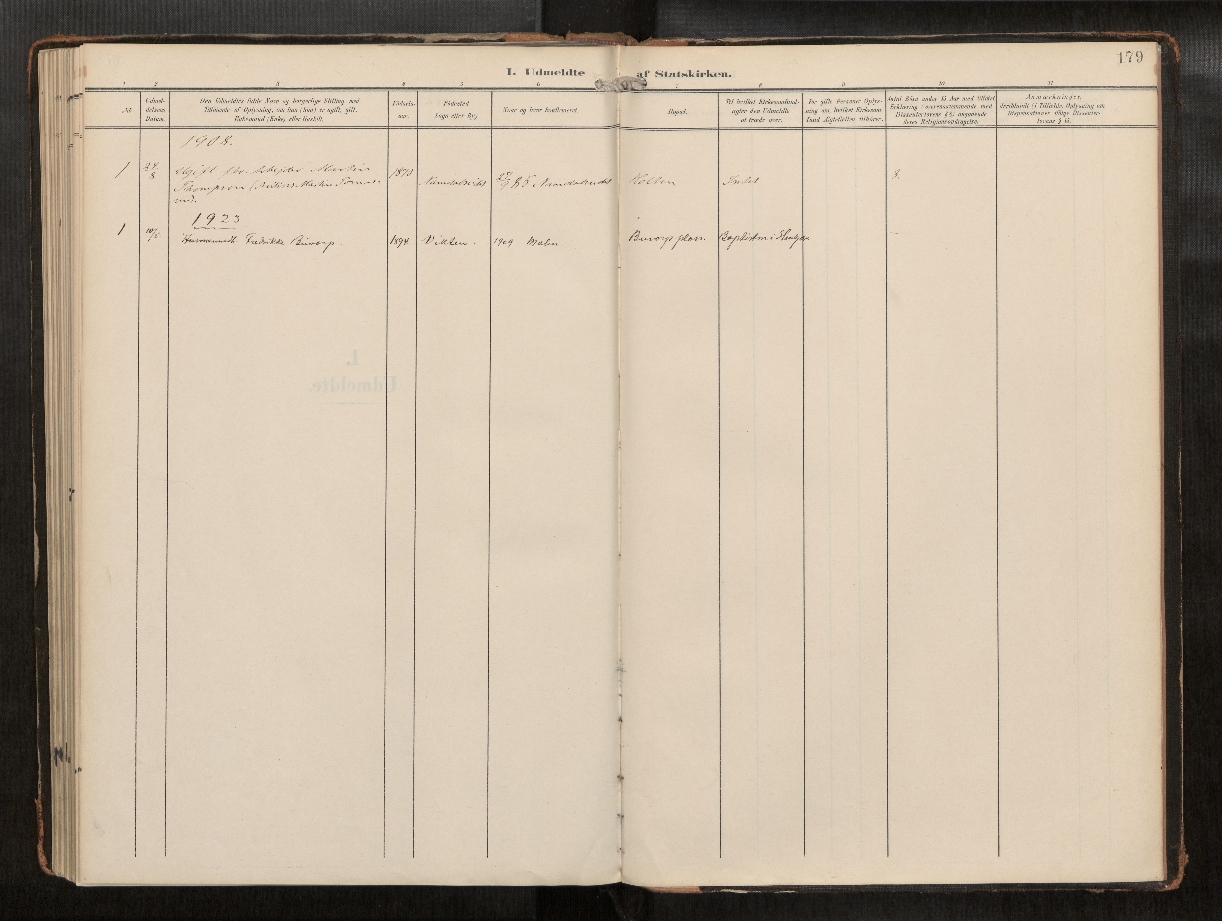Ministerialprotokoller, klokkerbøker og fødselsregistre - Nord-Trøndelag, SAT/A-1458/742/L0409a: Parish register (official) no. 742A03, 1906-1924, p. 179