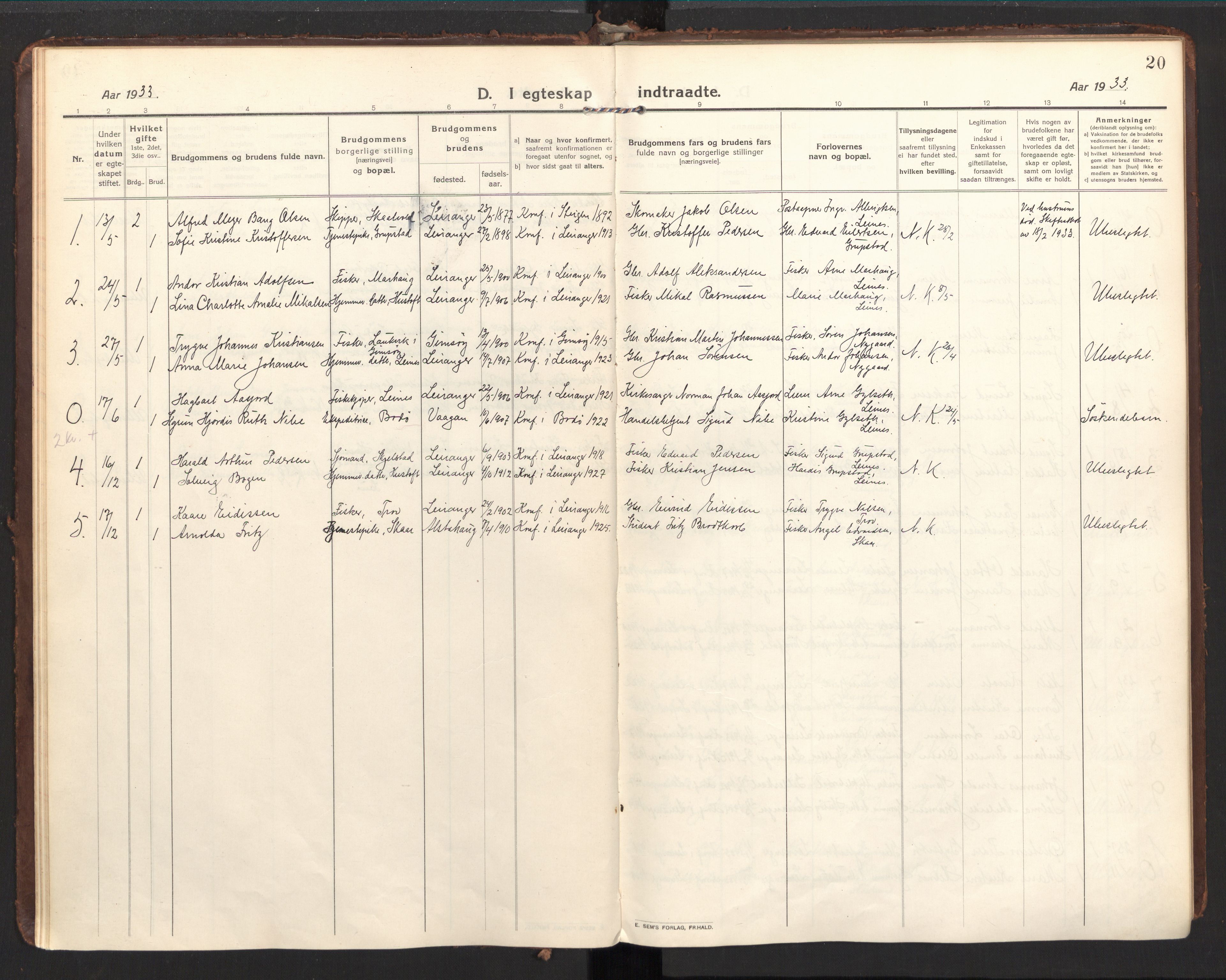 Ministerialprotokoller, klokkerbøker og fødselsregistre - Nordland, AV/SAT-A-1459/857/L0825: Parish register (official) no. 857A05, 1917-1946, p. 20