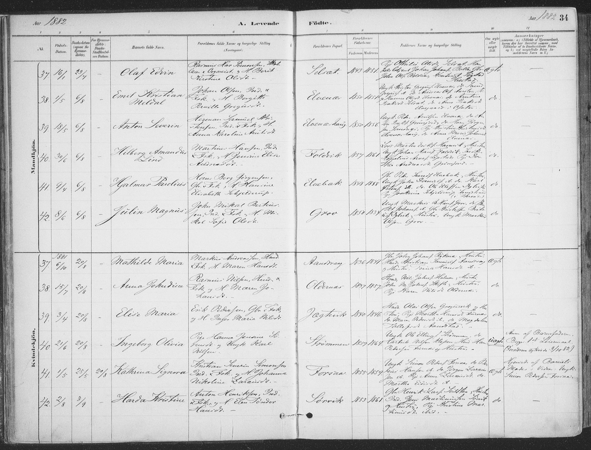 Ibestad sokneprestembete, SATØ/S-0077/H/Ha/Haa/L0011kirke: Parish register (official) no. 11, 1880-1889, p. 34