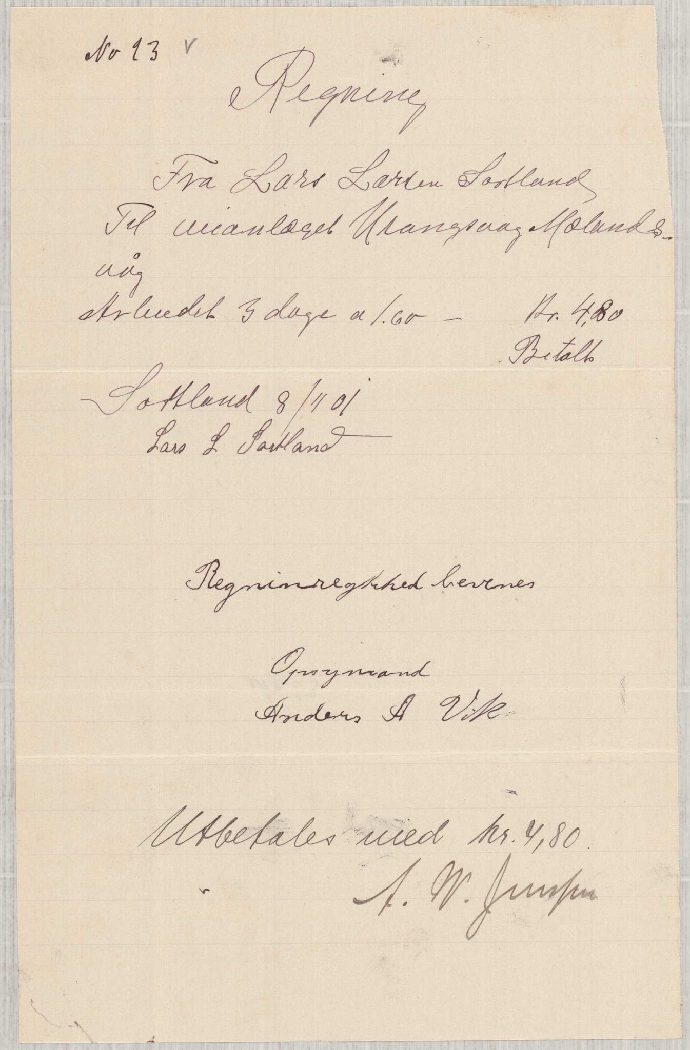 Finnaas kommune. Formannskapet, IKAH/1218a-021/E/Ea/L0002/0002: Rekneskap for veganlegg / Rekneskap for veganlegget Urangsvåg - Mælandsvåg, 1901-1903, p. 37