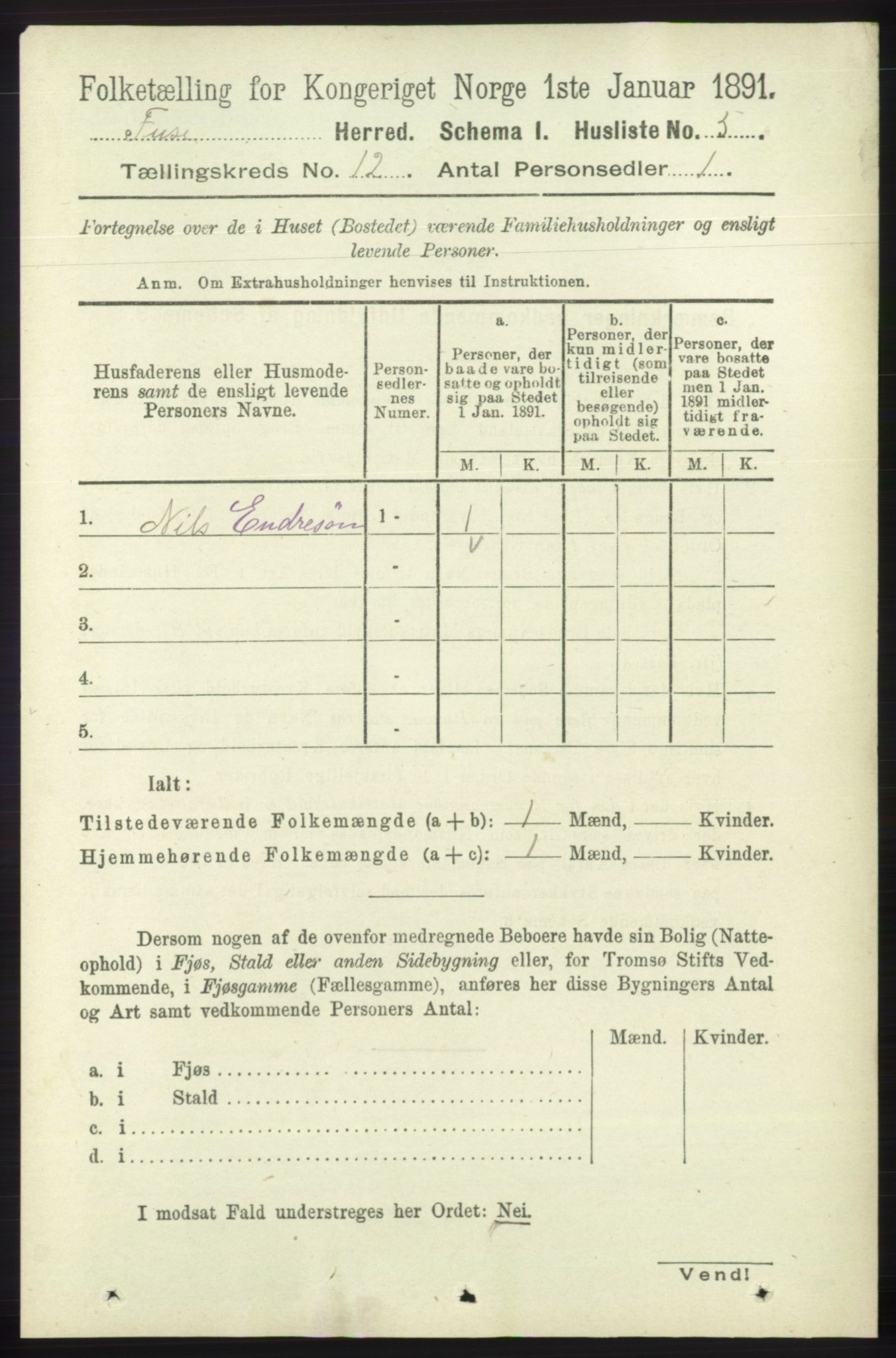 RA, 1891 census for 1241 Fusa, 1891, p. 2305