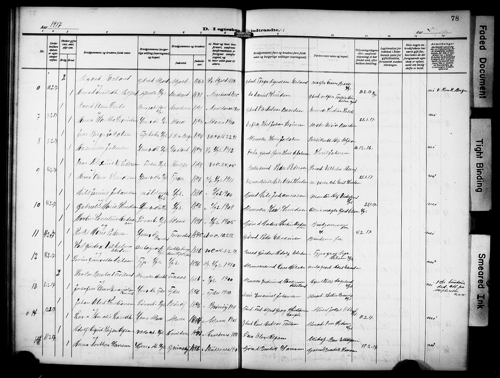 Haugesund sokneprestkontor, AV/SAST-A -101863/H/Ha/Hab/L0008: Parish register (copy) no. B 8, 1909-1921, p. 78