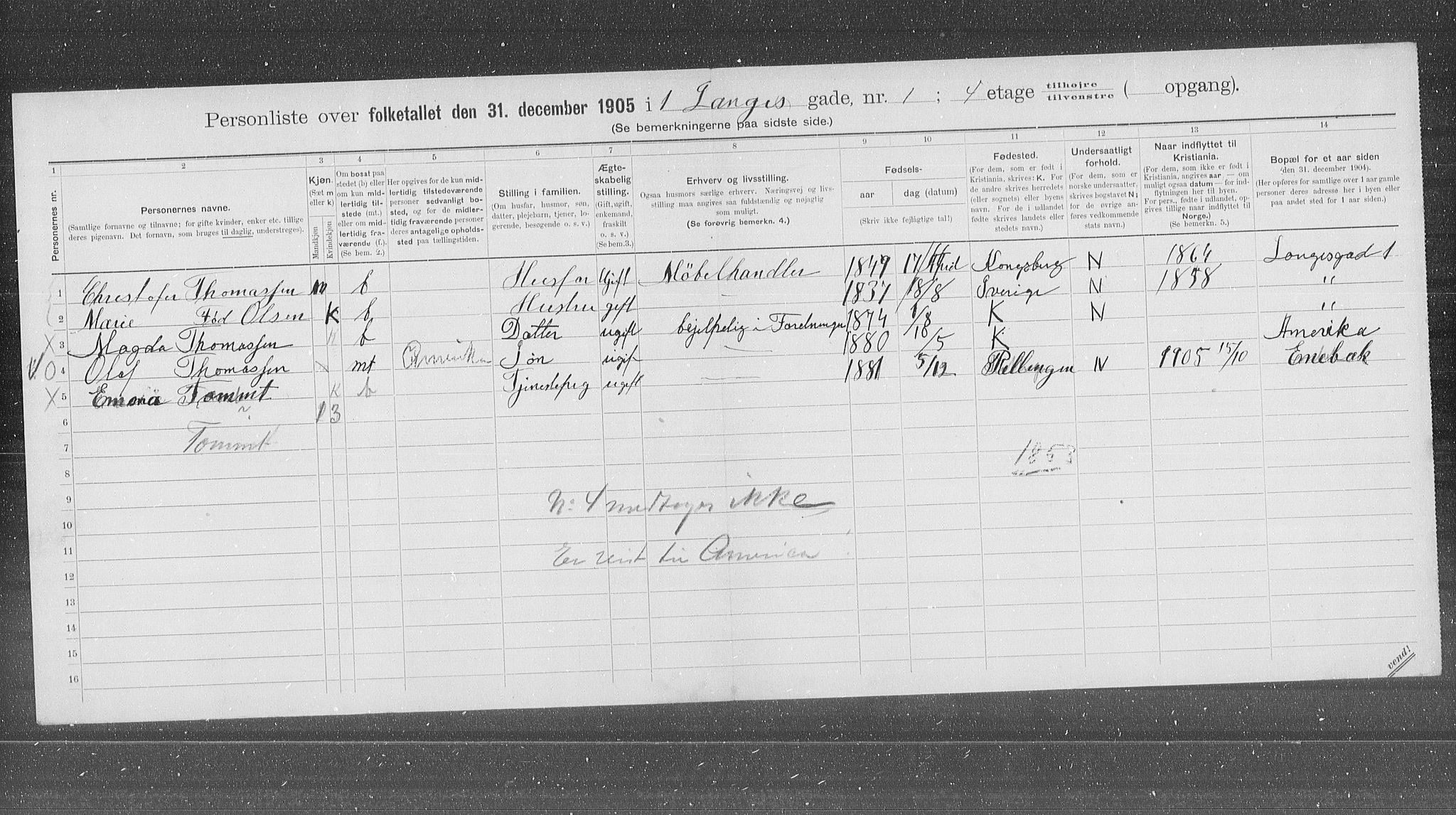 OBA, Municipal Census 1905 for Kristiania, 1905, p. 30046